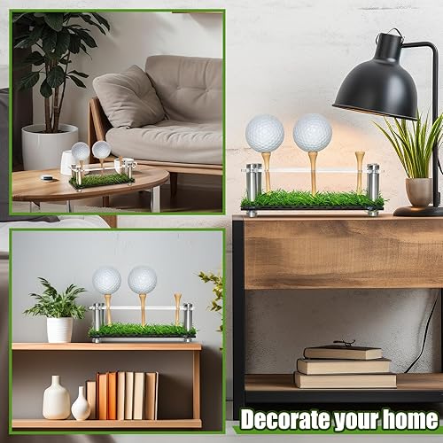 Miniatura 4 de Menkxi Exhibición de pelotas de golf de acrílico y metal, soporte de exhibición de pelotas de golf con base negra y césped con capacidad para 3