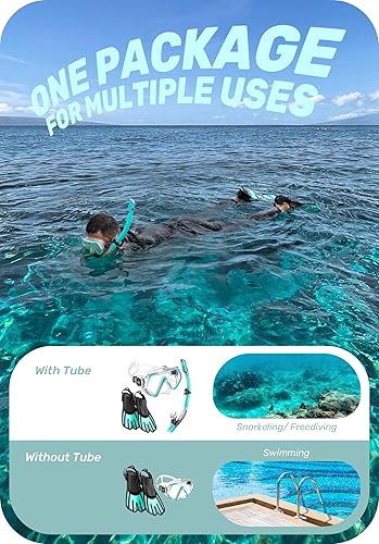 Miniatura 7 de CAPAS Juego de aletas de máscara de esnórquel, equipo de esnórquel de tamaño de viaje para adultos con aletas ajustables, máscara de buceo y