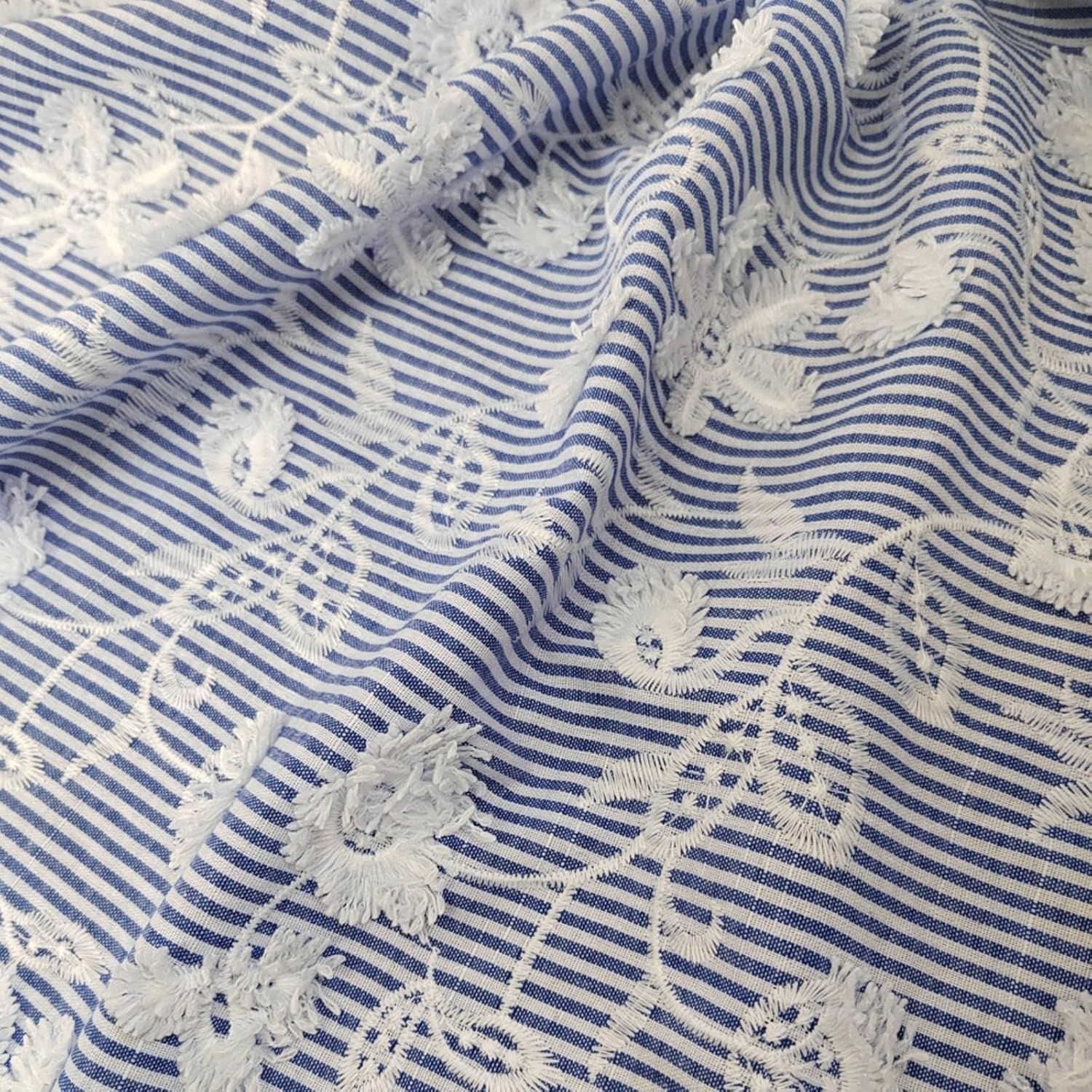 Stripe Embroidery Fabric by The Yard, Floral Embroidered Broderie Anglaise for Apparel,Blouse,Dress,Handmade Accessories (EG-1812005)