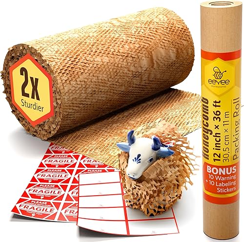 Papel de embalaje de panal de abeja para mover rollo de papel de envoltura de panal de 12 x 36 pies, gran alternativa al envoltorio de burbujas y