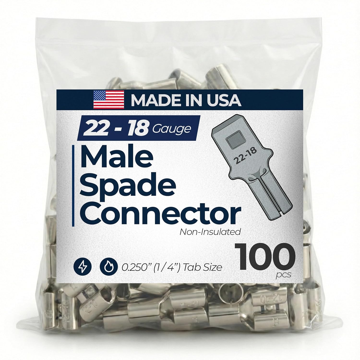 Sherco-Auto 1000 Pcs Non-Insulated 8 Gauge Female Quick Disconnect Connector - .250 1/4" Stud Wire Terminal - Brass & V-Grooves Serrations for Strong Crimps & Corrosion Resistance - Made in USA