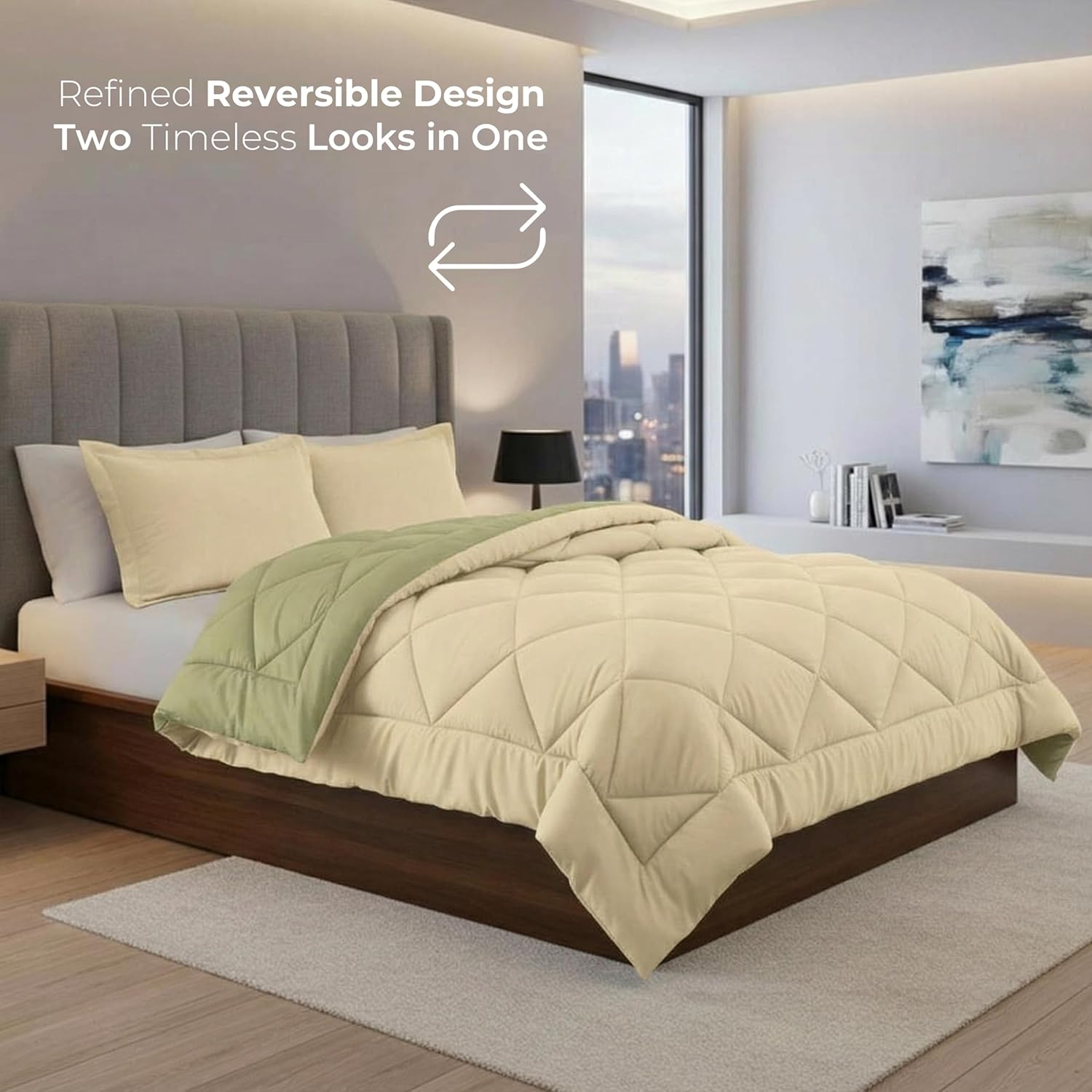 Elegance Linen Silky Soft - Goose Down Alternative Reversible 2pc Comforter Set- Available in A Few Sizes and Colors, Twin/Twin XL, Sage/Cream