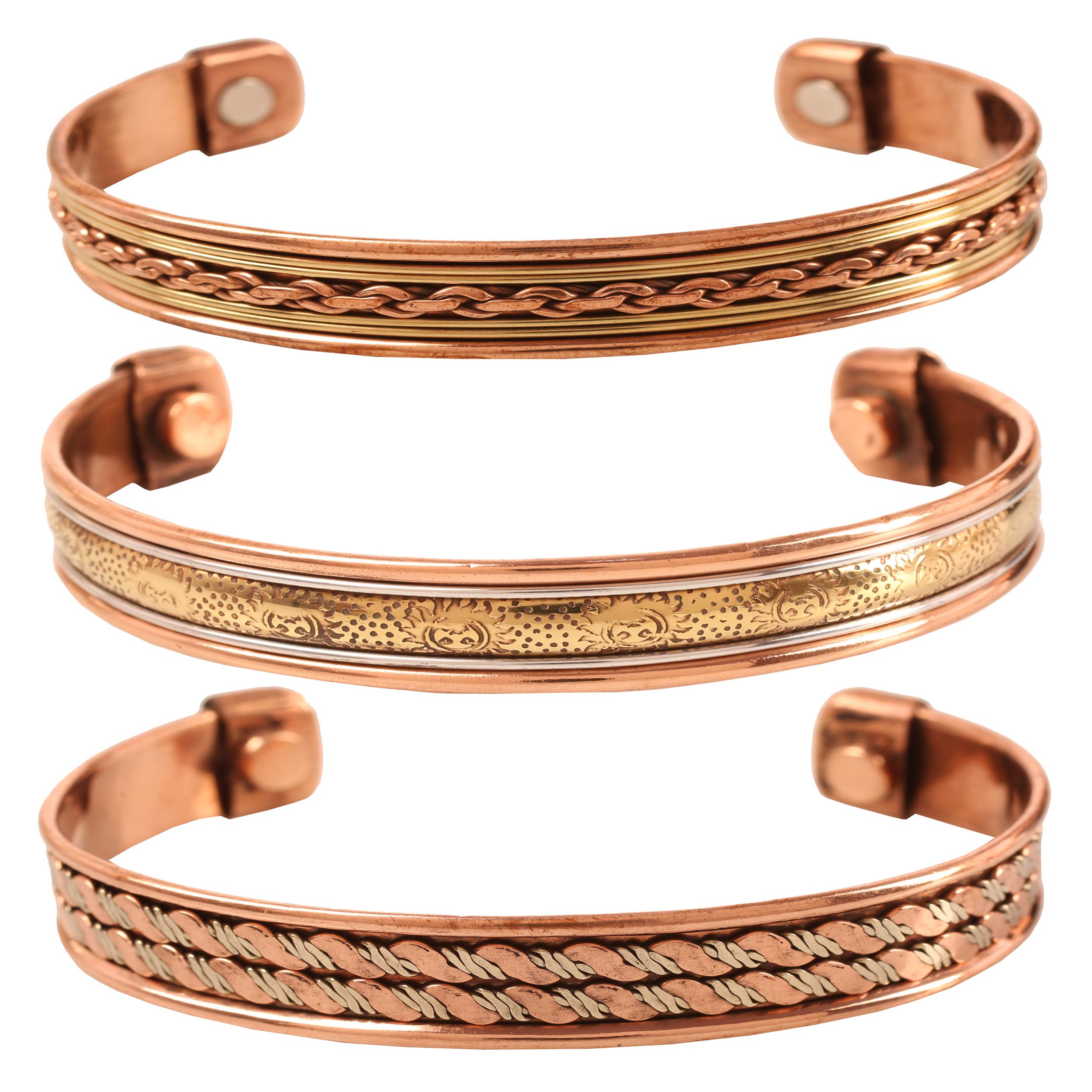 Touchstone Copper Magnetic Healing Bracelet Tibetan Style For Unisex Adult. Hand Forged with Solid and high Gauge Pure Copper. Set of 3 Different Designs in 3 Metals. (B08BHYGB5B) Amazon Price History, Amazon Price Tracker