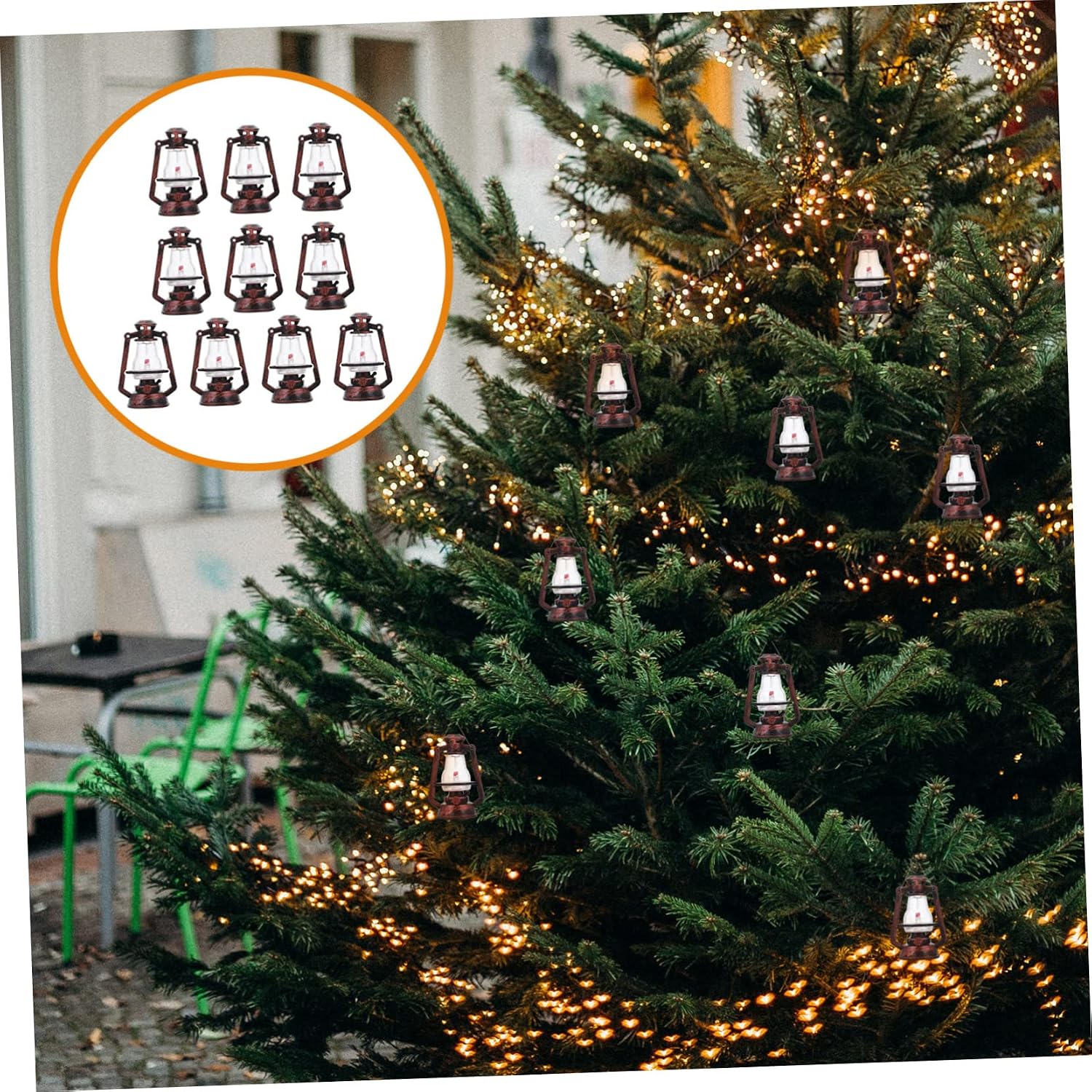 Tofficu 10pcs Mini Lantern Vintage Oil Lamp Hanging Kerosene Lantern Miniature Dollhouse Small Lights Decor for Micro Landscape Ornament Christmas Tree Party Xmas Decorations Copper