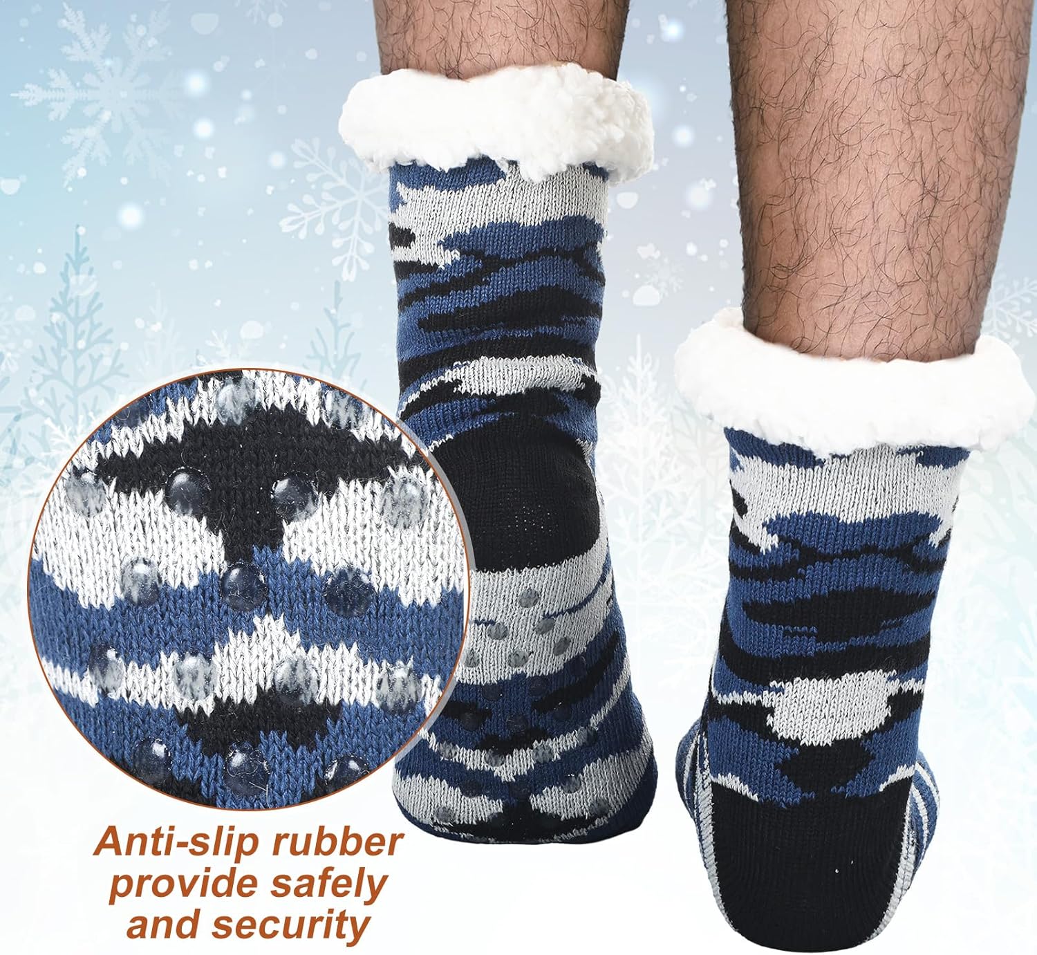 Liitrsh 6 Pairs Mens Fuzzy Slipper Socks with Grip Winter Non Slip Fluffy Winter Warm Lamb Fleece Socks for Holiday Gifts - Image 2