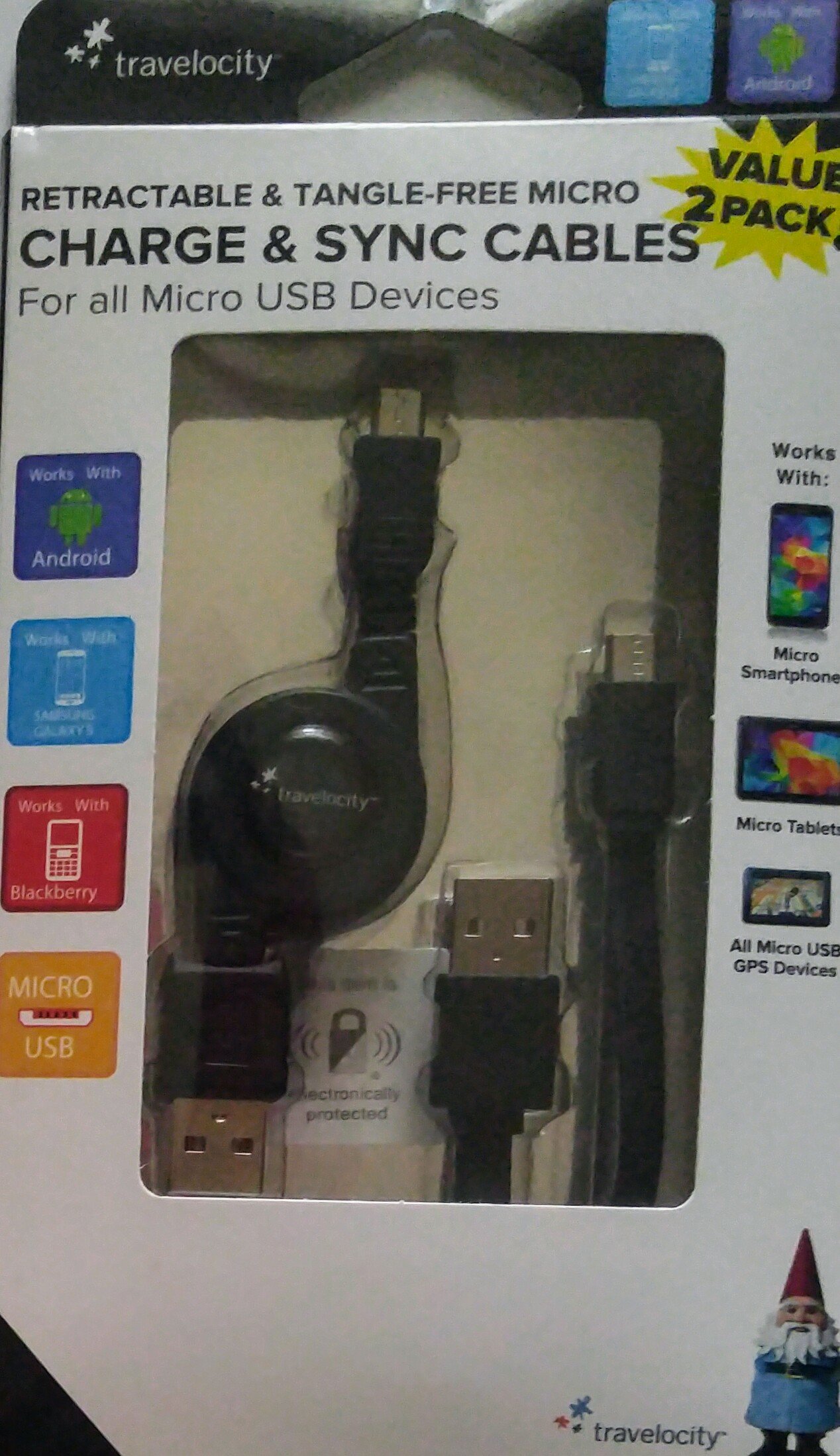 TravelocityRetractable & Tangle Free Micro Charge & Sync Cables, 2 Pack