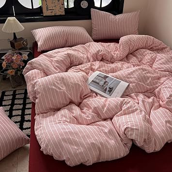 Striped Duvet Cover Set Twin Size,Pink Stripes Patterned 2Pcs Bedding Set for Kids Adults,Soft Breathable Microfiber Comforter Cover All Season with Zipper Closure and 1 Pillowcase