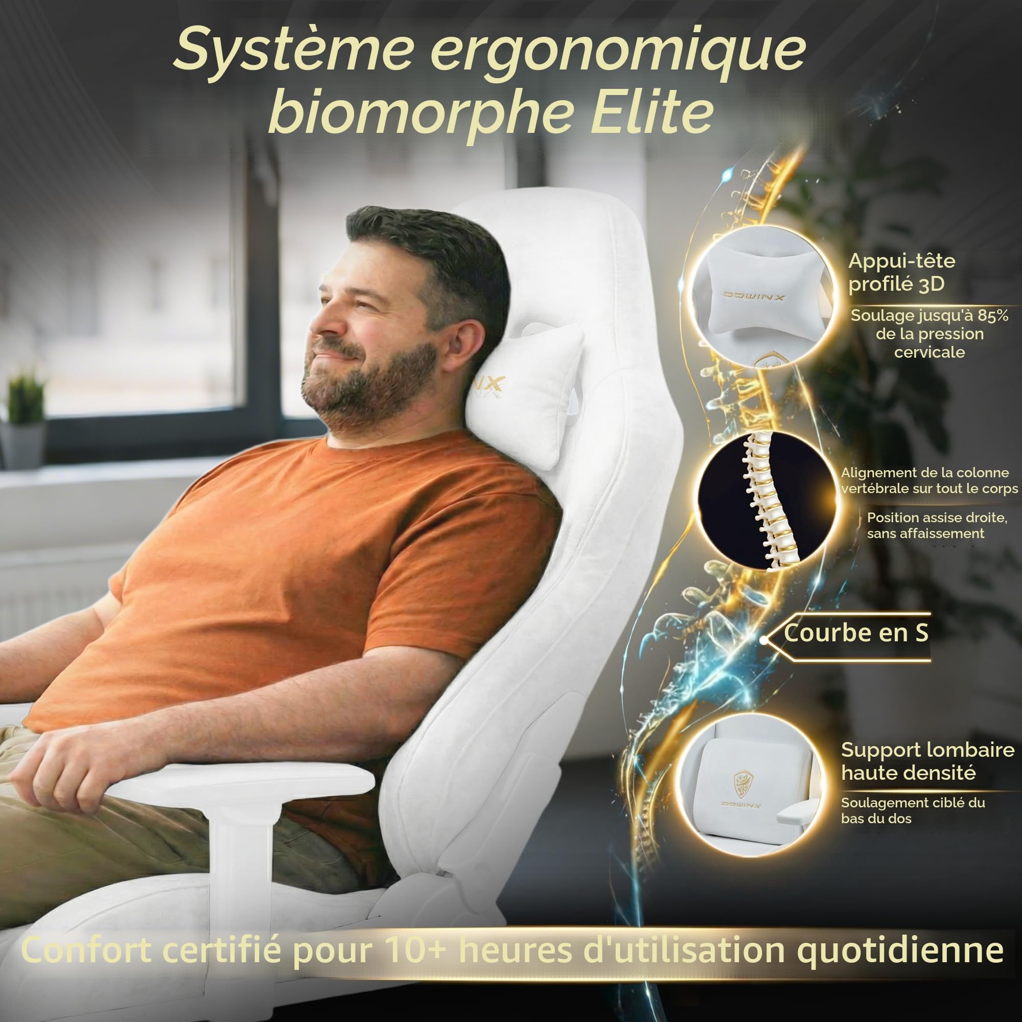 Dowinx Chaise Gaming,Ergonomique Dureau,Simili Daim Chaise,Blanc
