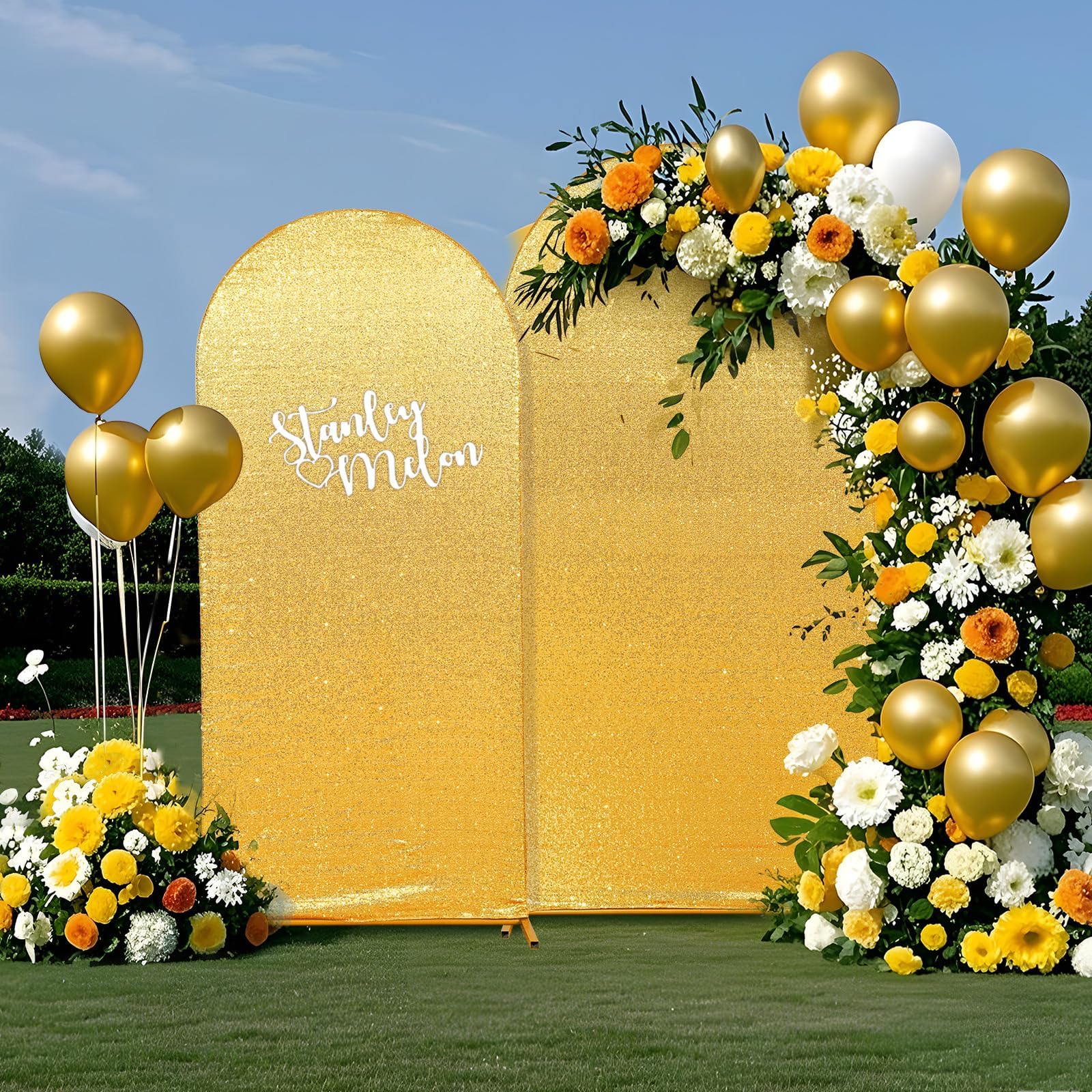 Copertura per sfondo ad arco con paillettes, copertura per arco dorato, per feste di nozze, compleanno, supporto per palloncini (2,2 m, oro)