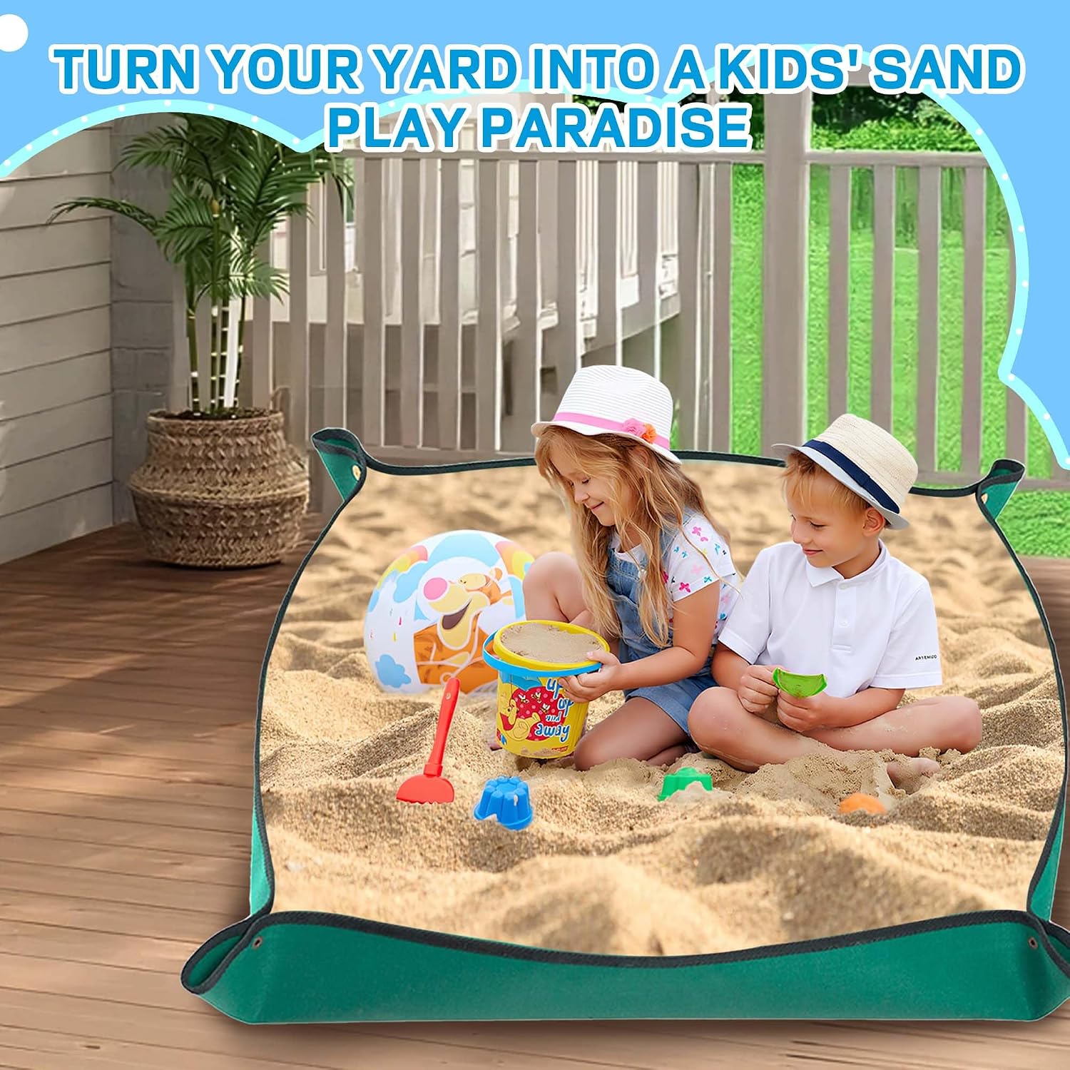 Foldable Kids Sandbox & Sand Tray – Waterproof 600D Oxford Fabric, Portable Indoor/Outdoor Play Bin with Large Storage for Toddlers Sensory Toys (Green, 39.4" x 39.4")