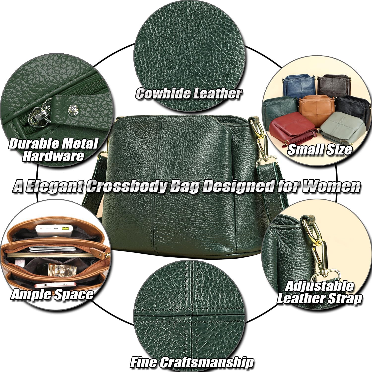 Simple Shoulder Bag for Women Ladies Genuine Leather Crossbody Bag Versatile Handbag Satchel Bag, 3 Compartments