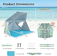 Vista 6 de GYMAX Tienda de campaña para sombrilla de playa, 2 en 1, UPF50+, con bolsa de transporte, hoja de tierra, paneles laterales, refugio solar