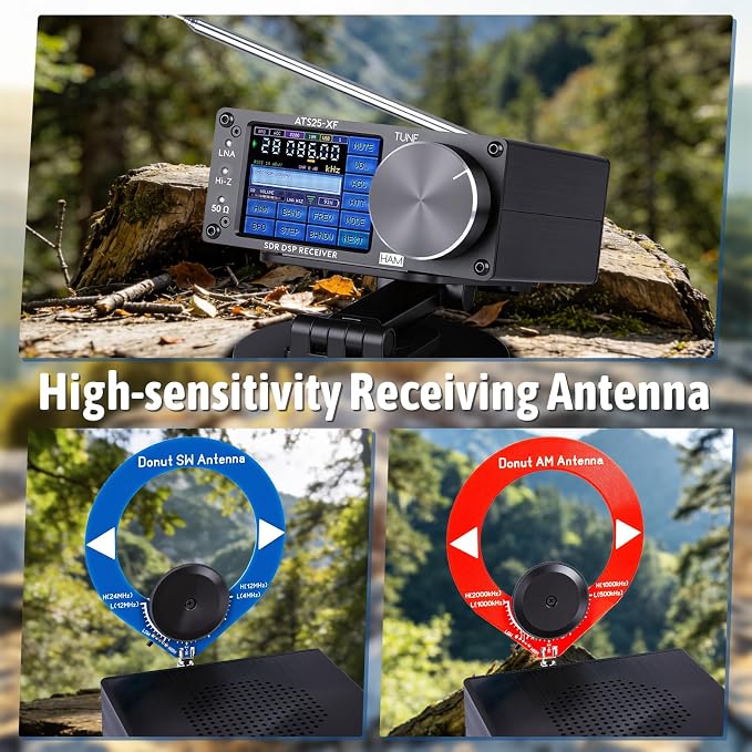 Receptor de radio portátil multifrecuencia ATS25-XF con antena circular y soporte miniatura 4