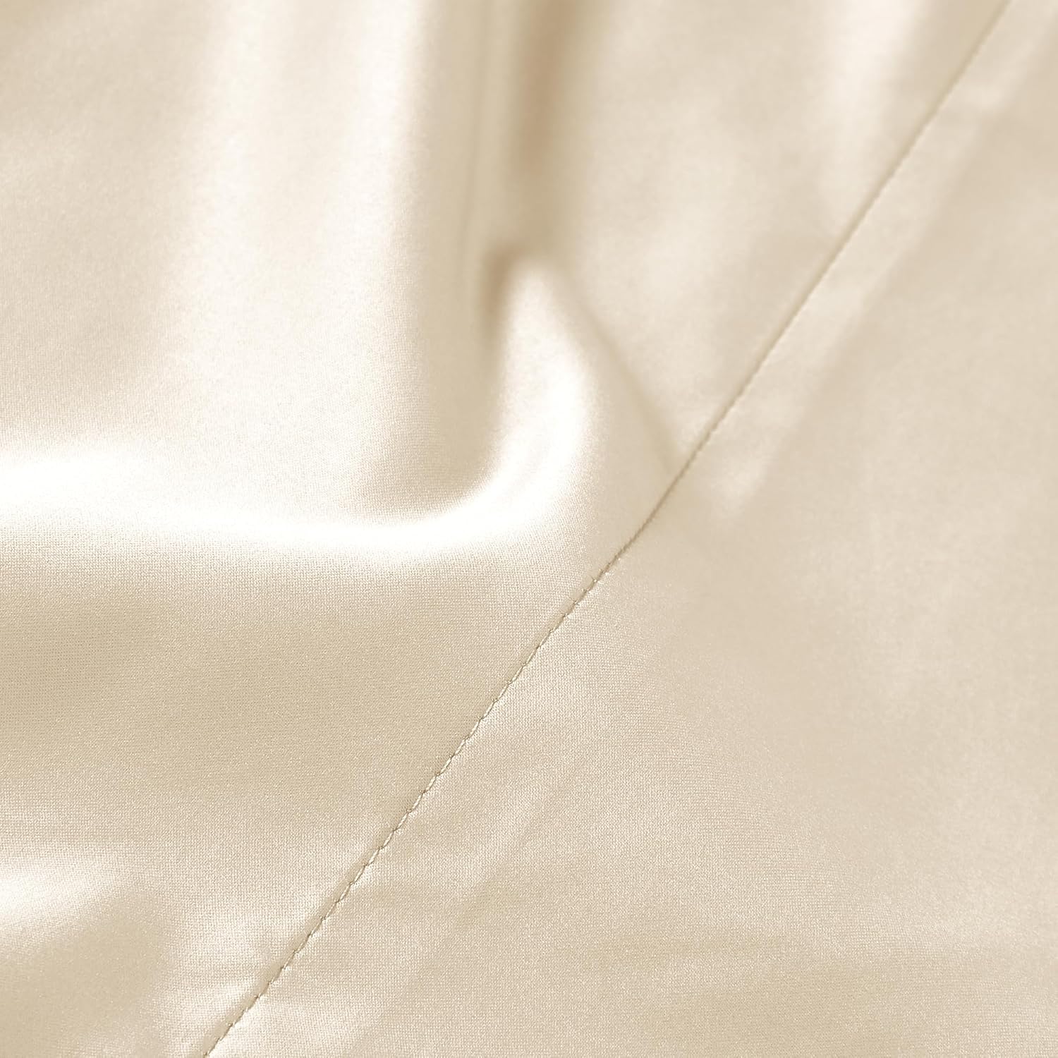 Modern Threads Satin Sheets, 6-Piece Luxury Silky Soft Bed Sheet Set with Deep Pocket Fitted Sheet, 4 Pillowcases, Wrinkle Resistant, Sheet Organizer and Storage, Beige, Queen