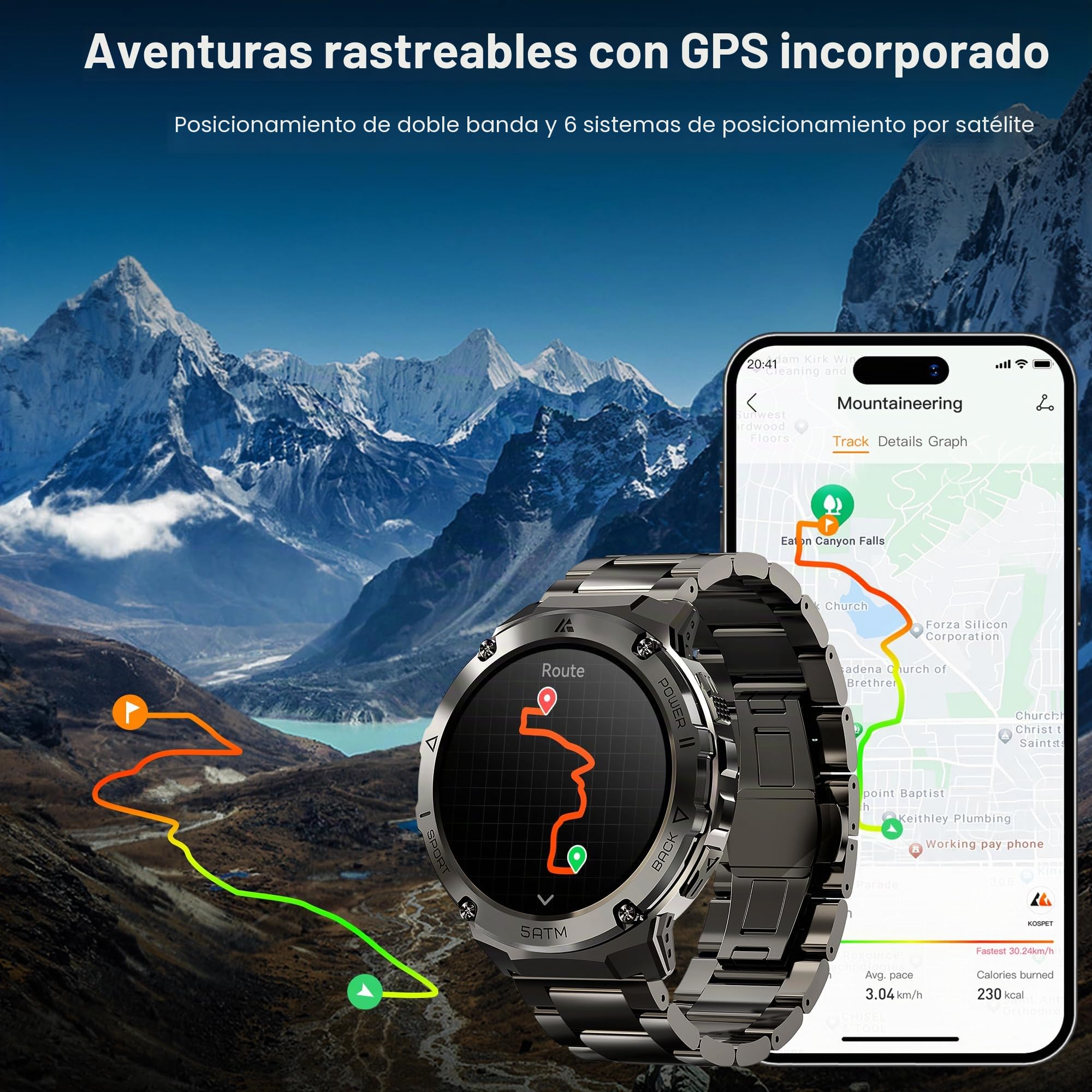 Relojes inteligentes para hombre, GPS, presión, altitud, brújula, batería extragrande de 480 mAh, resistente al agua hasta 50 m, cuerpo de metal completo, reloj inteligente resistente