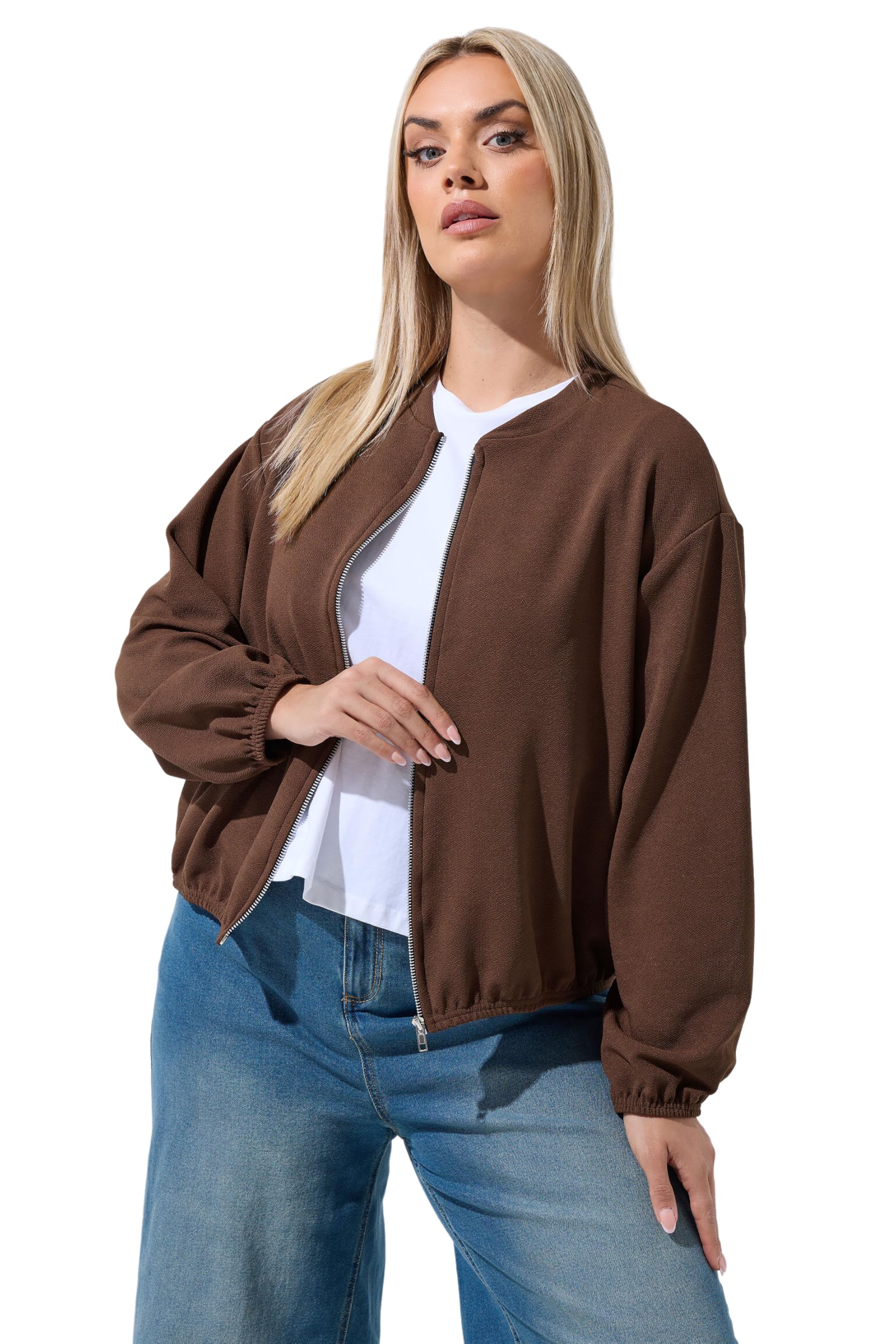 Yours Women's Chocolate Zip Bomber Jacket In | Size: 14