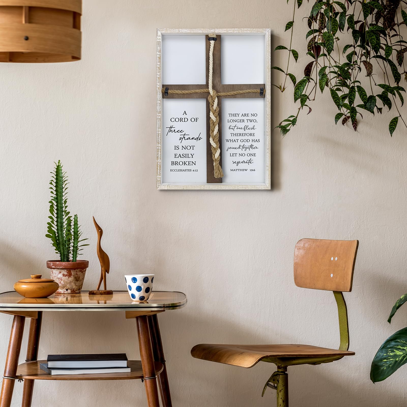 Un cordón de tres hebras de letrero de boda de 22 x 16 pulgadas, tres hebras de cruz de unidad, decoración de pared, aniversario, regalos religiosos para parejas, cruz para trenzar o atar el nudo de