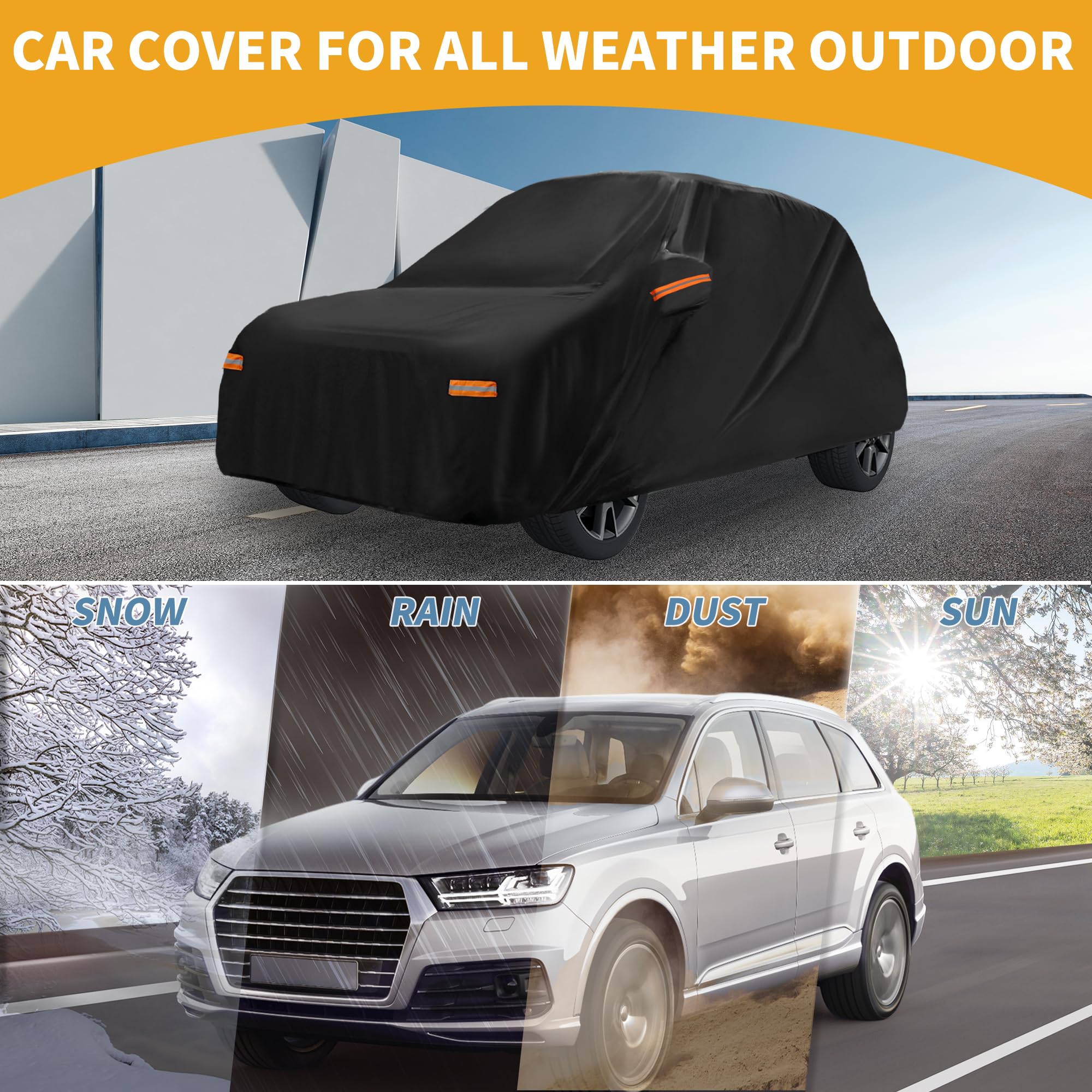 Copertura Auto Impermeabile Per Fiat 500 07-22 1 Pezzo | Nero, Film Alluminio, Cotone Spunlace, 370X145X130Cm, Protezione Solare E Antipioggia, Strisce Riflettenti