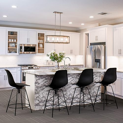Miniatura 3 de Awonde Taburetes de bar giratorios de 30 pulgadas con respaldo, juego de 4 taburetes de barra de plástico negro, sillas de bar con respaldo alto con