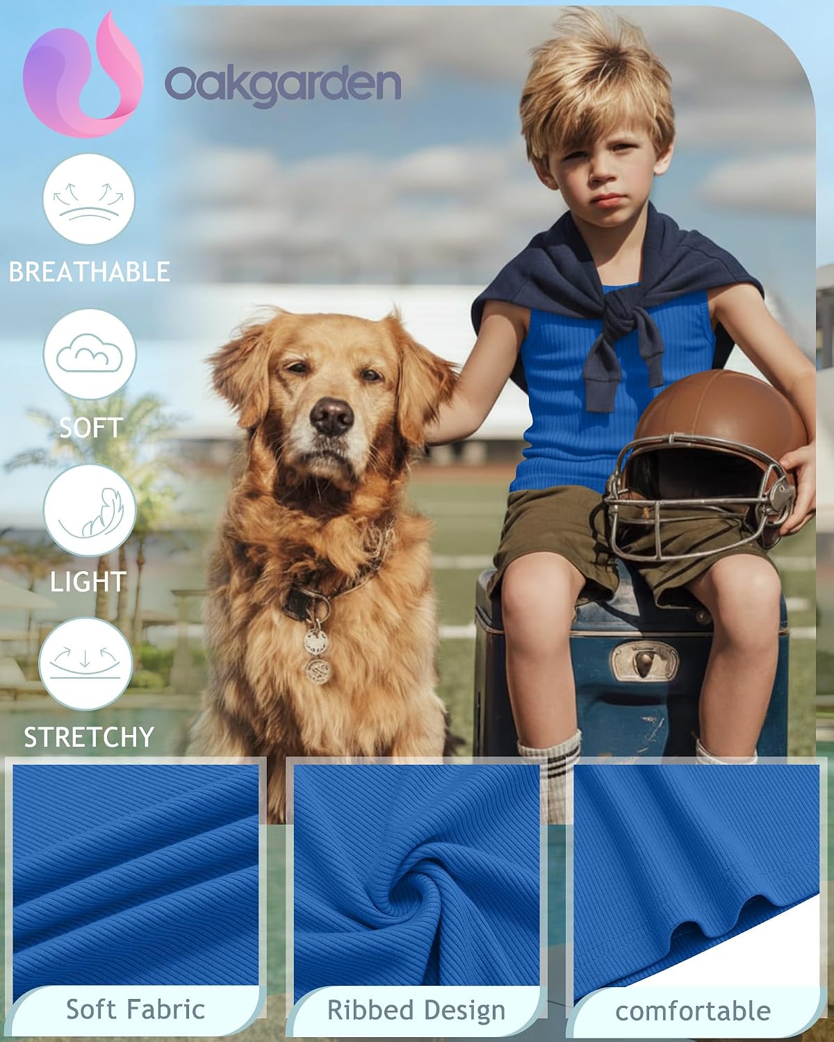 Oakgarden 4 Pack Boys' Tank Tops Kids Cotton Ribbed Sleeveless Undershirts Teen Boys Athletic Casual Soft Basic Tanks