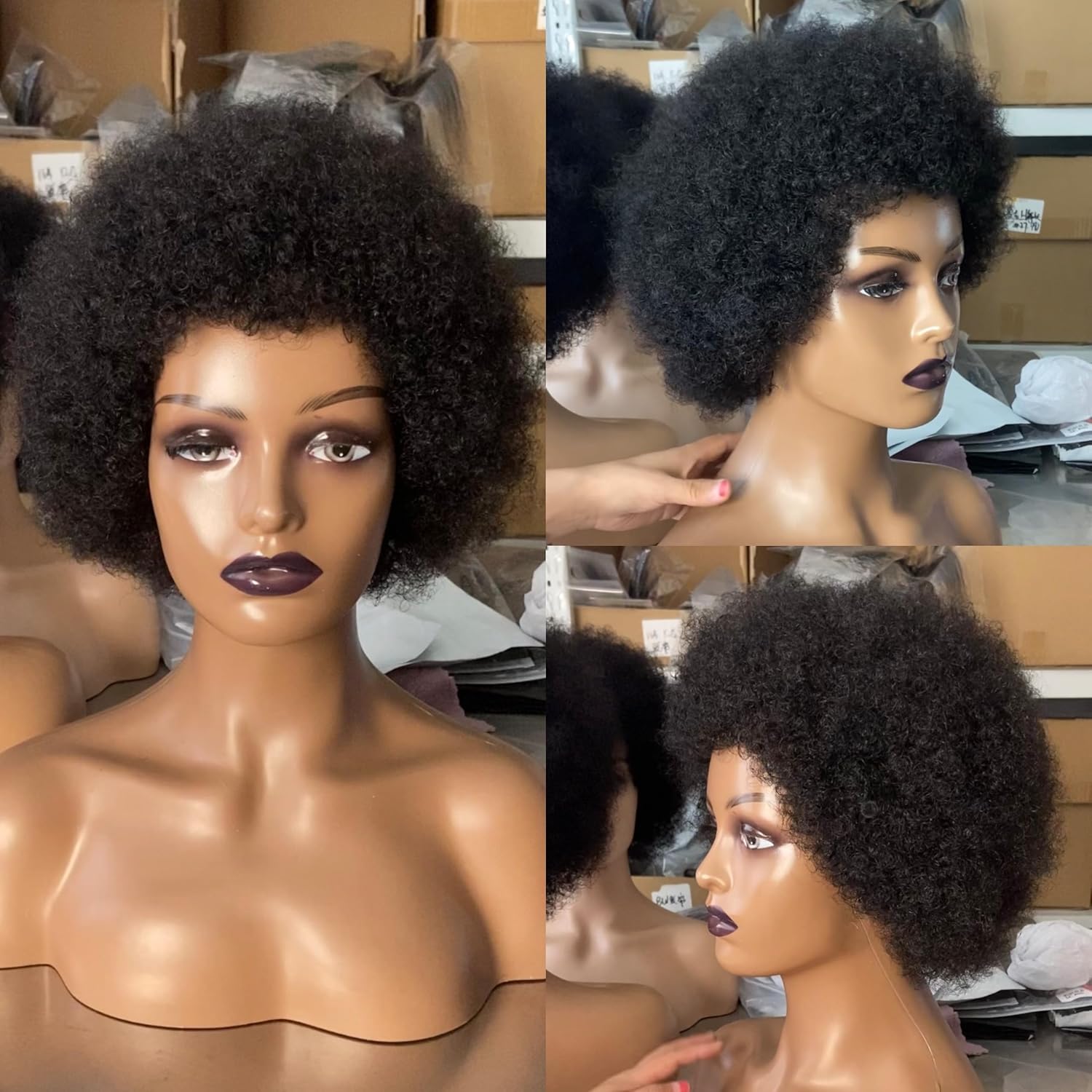 Afro Wig - Short Kinky Curly Human Hair Wig, Glueless & Ready-to-Wear, Perfect for 70s Cosplay & Daily Use, 1B - Image 2