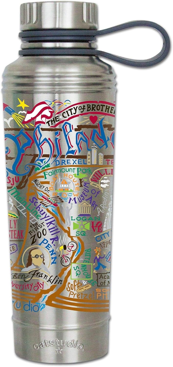Catstudio Philadelphia Stainless Steel Water Bottle | BPA Free Triple Wall Insulation with Non Slip Bottom | Great for Running, Hiking, Sports, & Travel