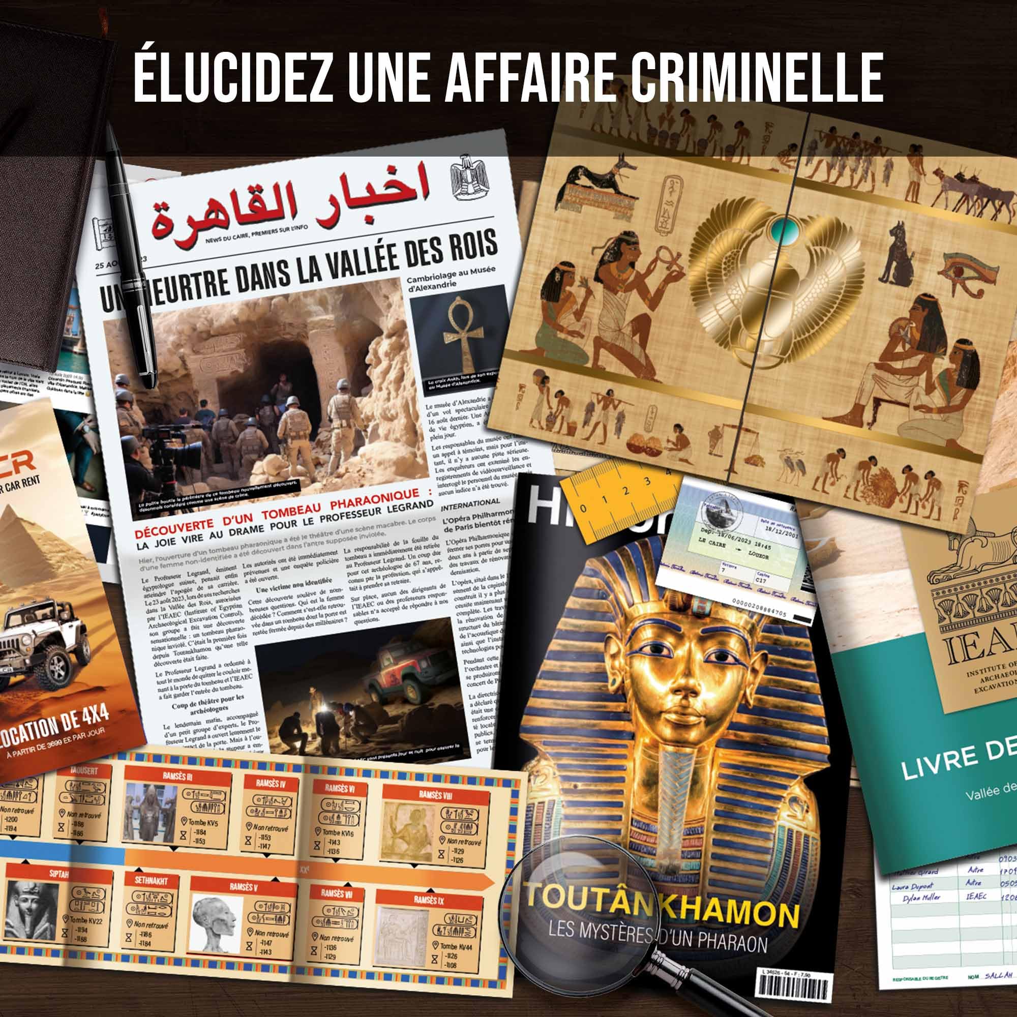 Platonia Games Dossiers Criminels - Mystère dans La Vallée des Rois : Découverte Macabre dans Un Tombeau Pharaonique - Jeu de Societe Escape Game - Jeu d’Enquête Immersif et Collaboratif (Lot de 2)