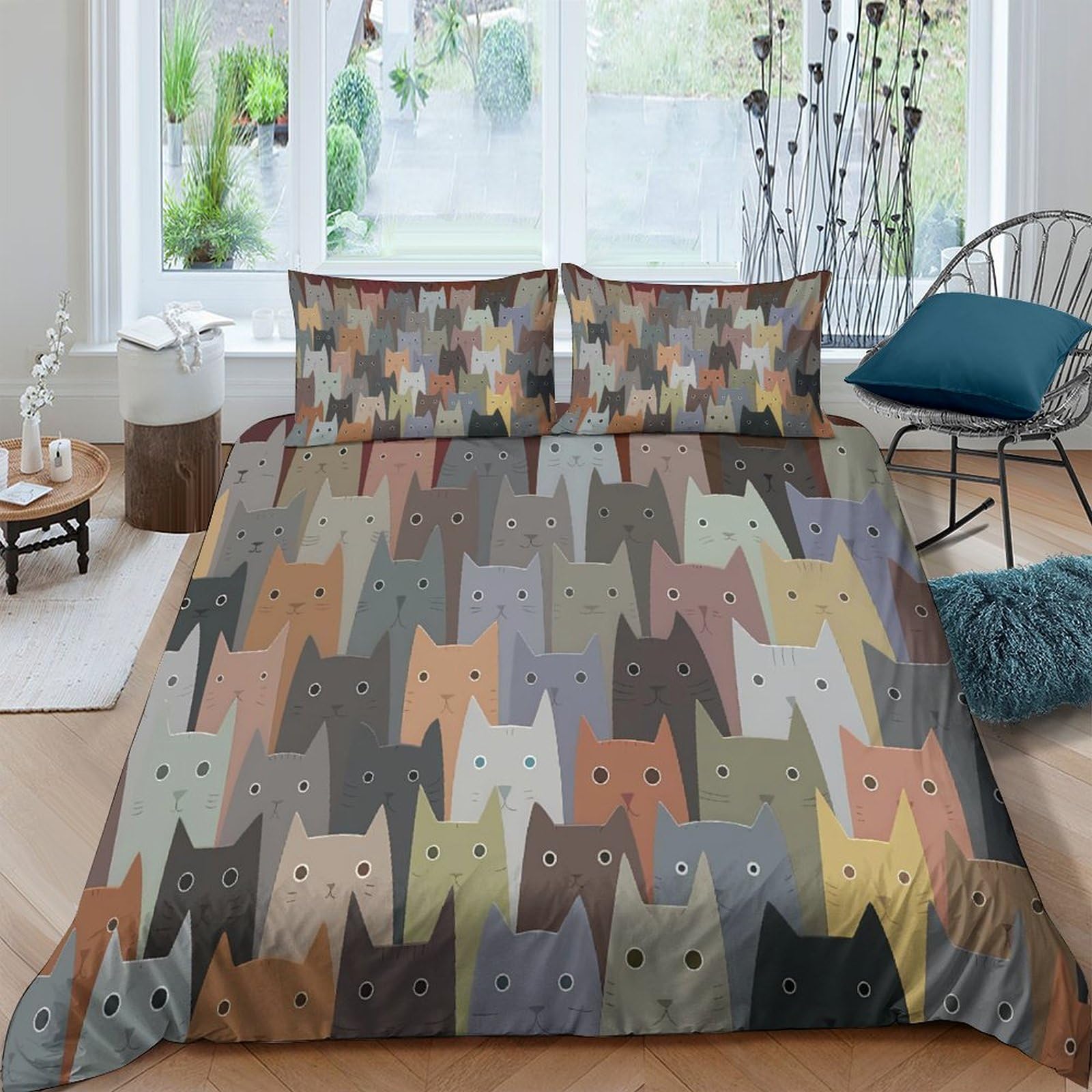 Housse de couette chat de dessin animé 220x240cm pour une chambre cocooning et chaleureuse