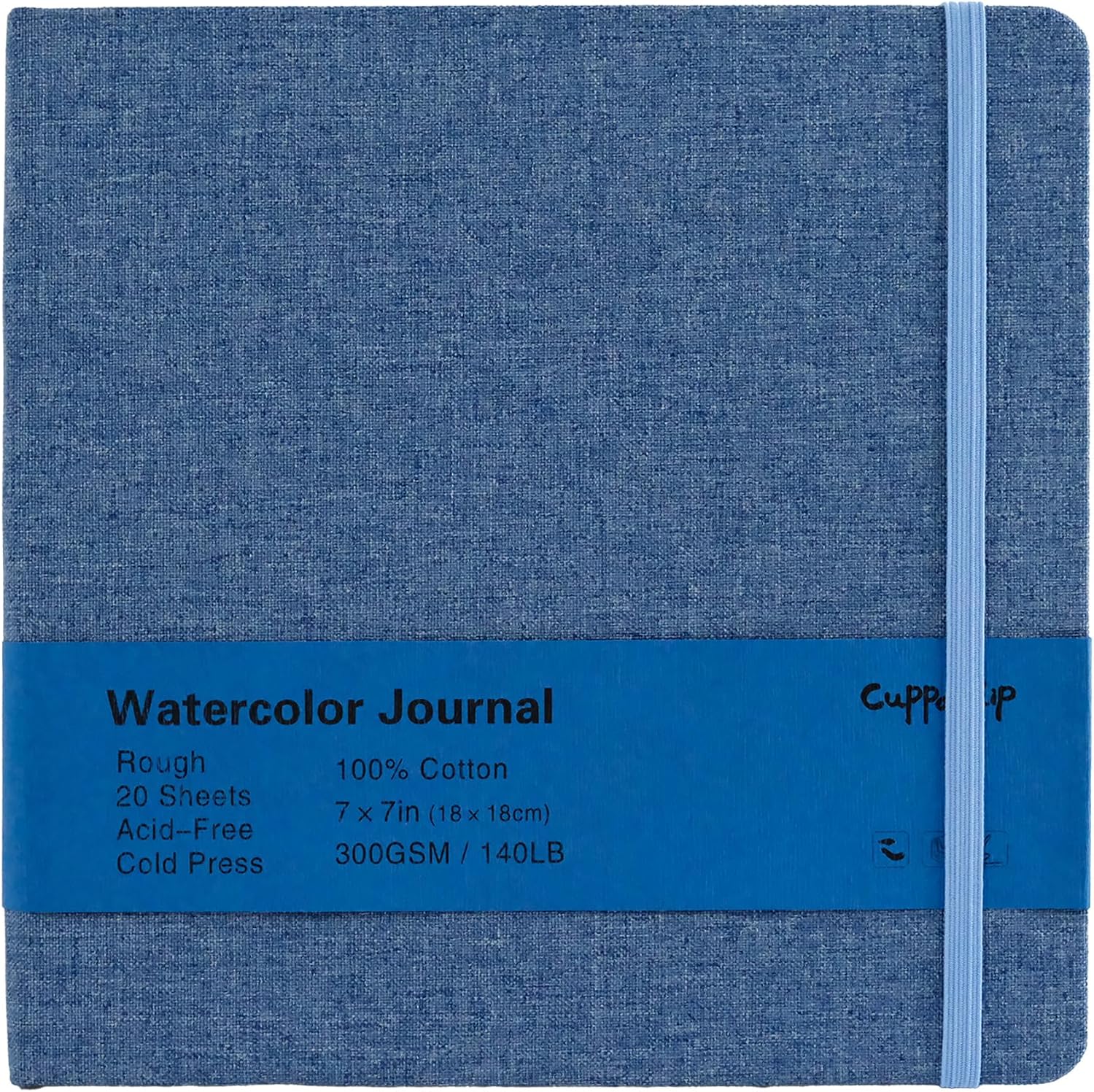 CuppaClip Watercolor Sketchbook, 100% Cotton Rough Watercolor Paper, 20 Sheets Acid-Free Watercolor Journal, 300gsm/140lb for Painting, Drawing, Art Journaling (7×7in)