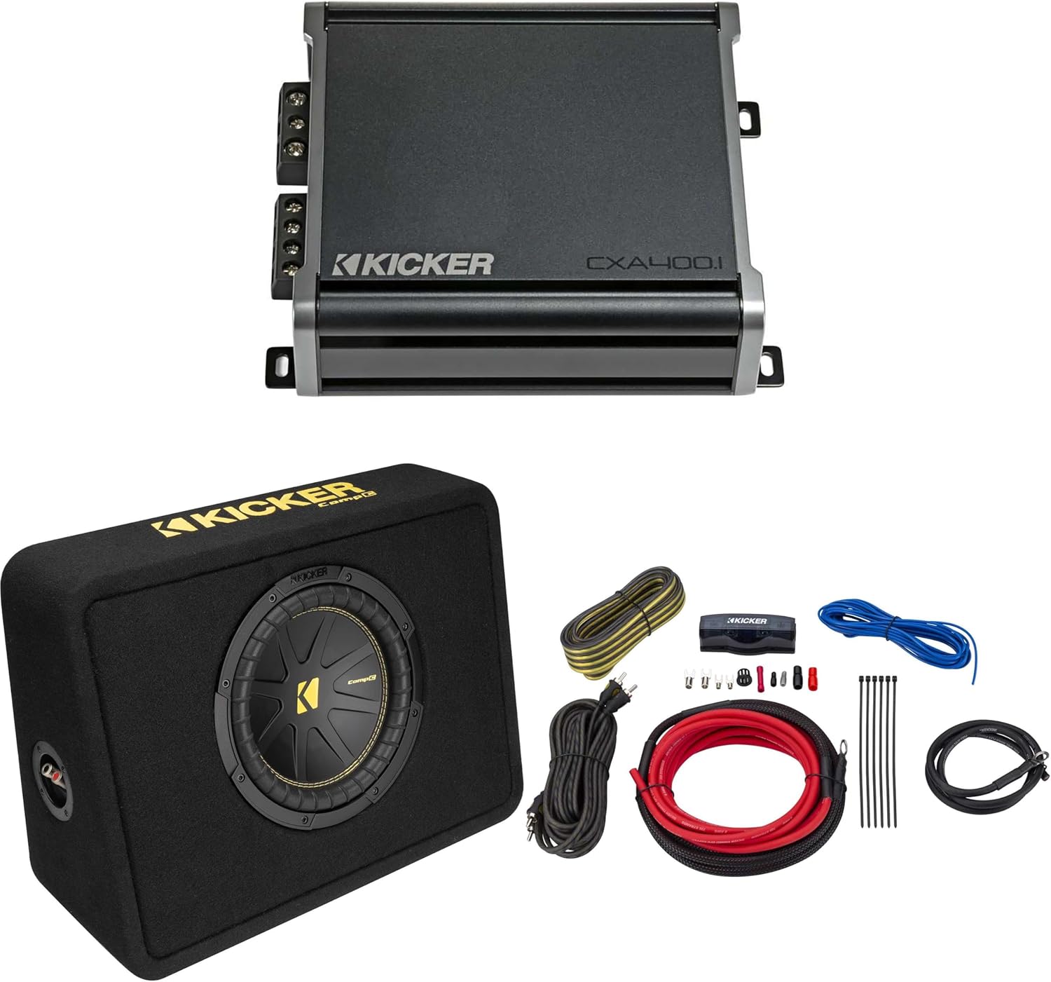 KICKER 10 Inch Comp Truck Bass Package 50TCWC102 with 46CXA4001 and 47VK8 amp Wire kit