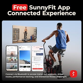 Sunny Health & Fitness Smart Heavy-Duty Fan Bike for HIIT Cycling Workout