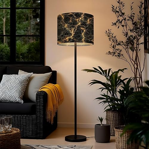 Miniatura 2 de Drum Lamp Shades Black Gold Marble Contact Paper Vinyl Neon Lines Golden Sparks Lampshade for Floor Lamps Table Lamp Pendant Light Linen 13"x13"x10"