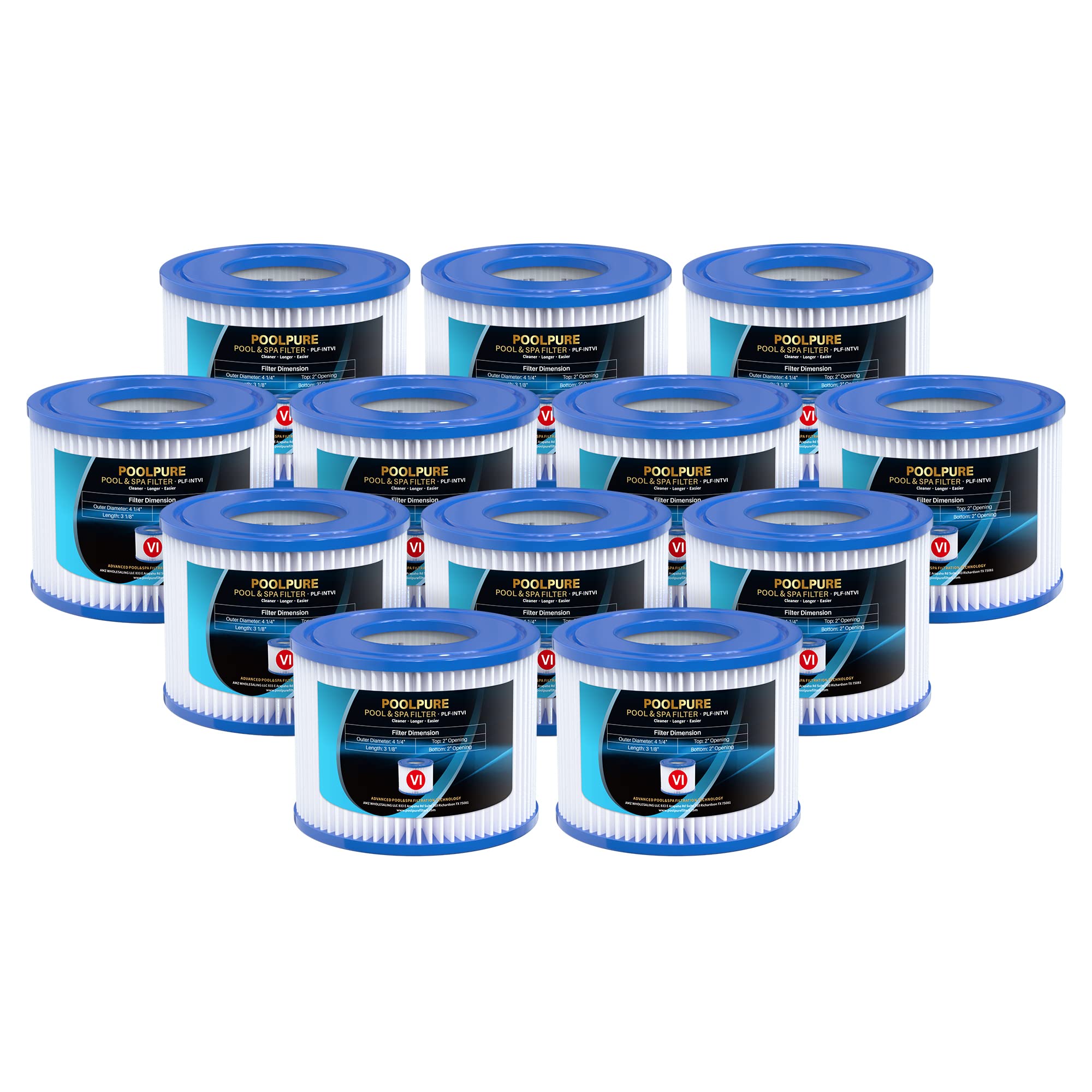 POOLPURE Type VI SPA and Hot Tub Filter Replaces Coleman SaluSpa 90352E, Bestway Filter, Lay-Z Spa, 12 Pack