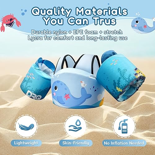 Miniatura 4 de DRQ Chaleco de natación para niños pequeños, flotadores para niños de 22 a 66 libras, chaleco salvavidas para niños con arnés de hombro con alas