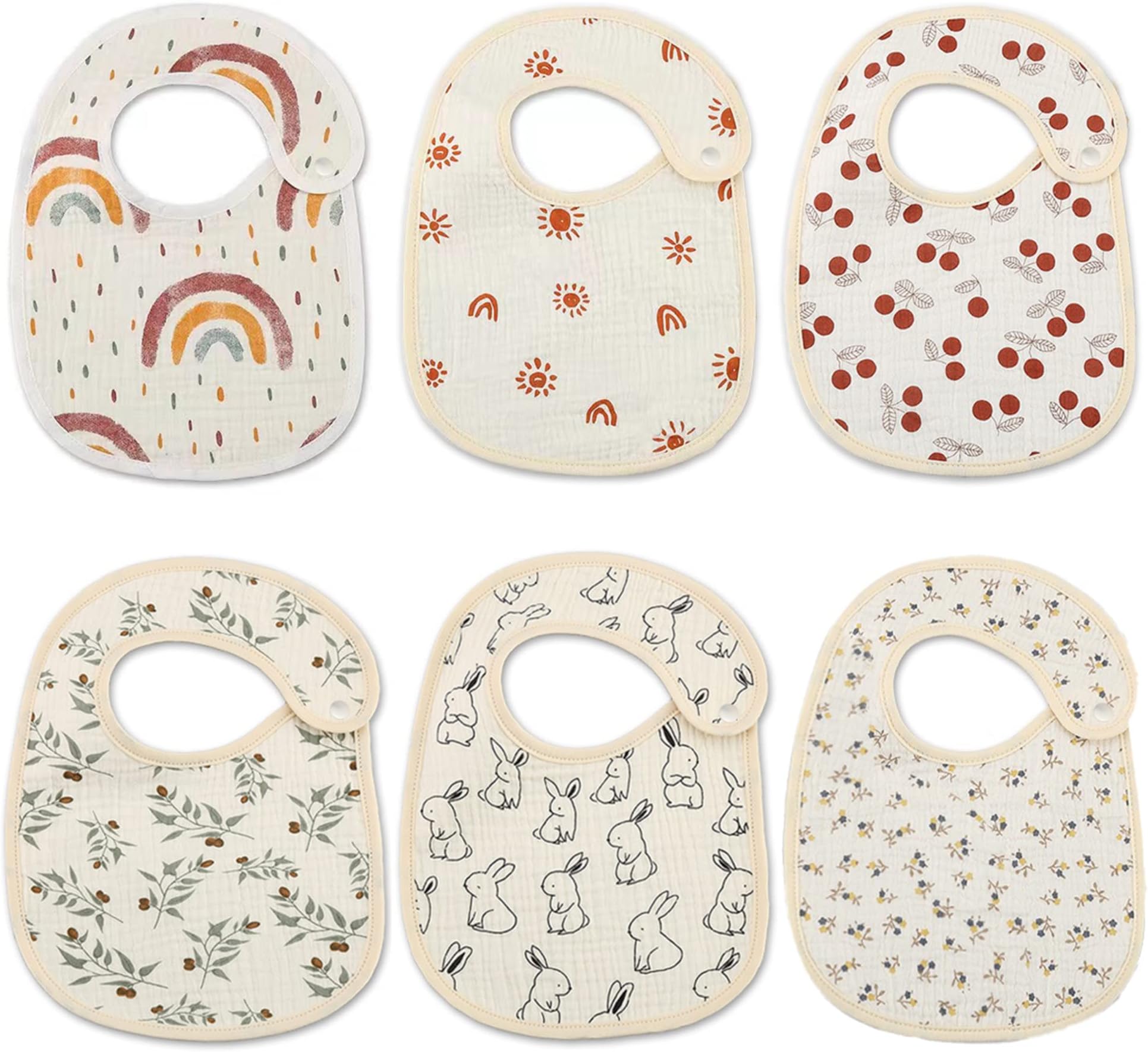 Organic Muslin Bibs, Baby Drool Bibs for Girls Boys, Soft Lap-shoulder Waterproof Snap Bibs for Teething