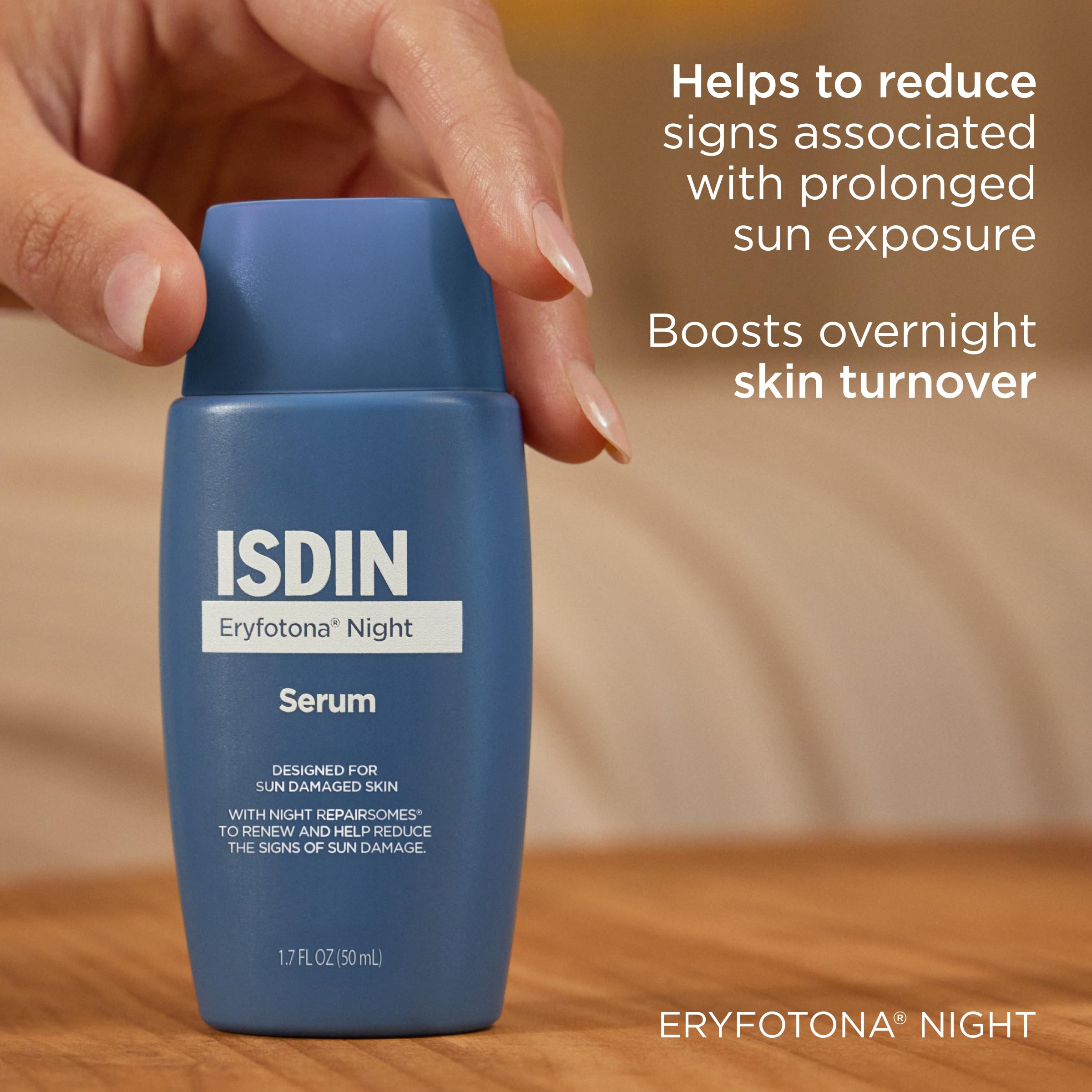 ISDIN Eryfotona Night, Ultra-Fluid Night Serum That Helps Reduce Signs Associated with Prolonged Sun Exposure with Night Repairsomes and Vitamin E, 50ml