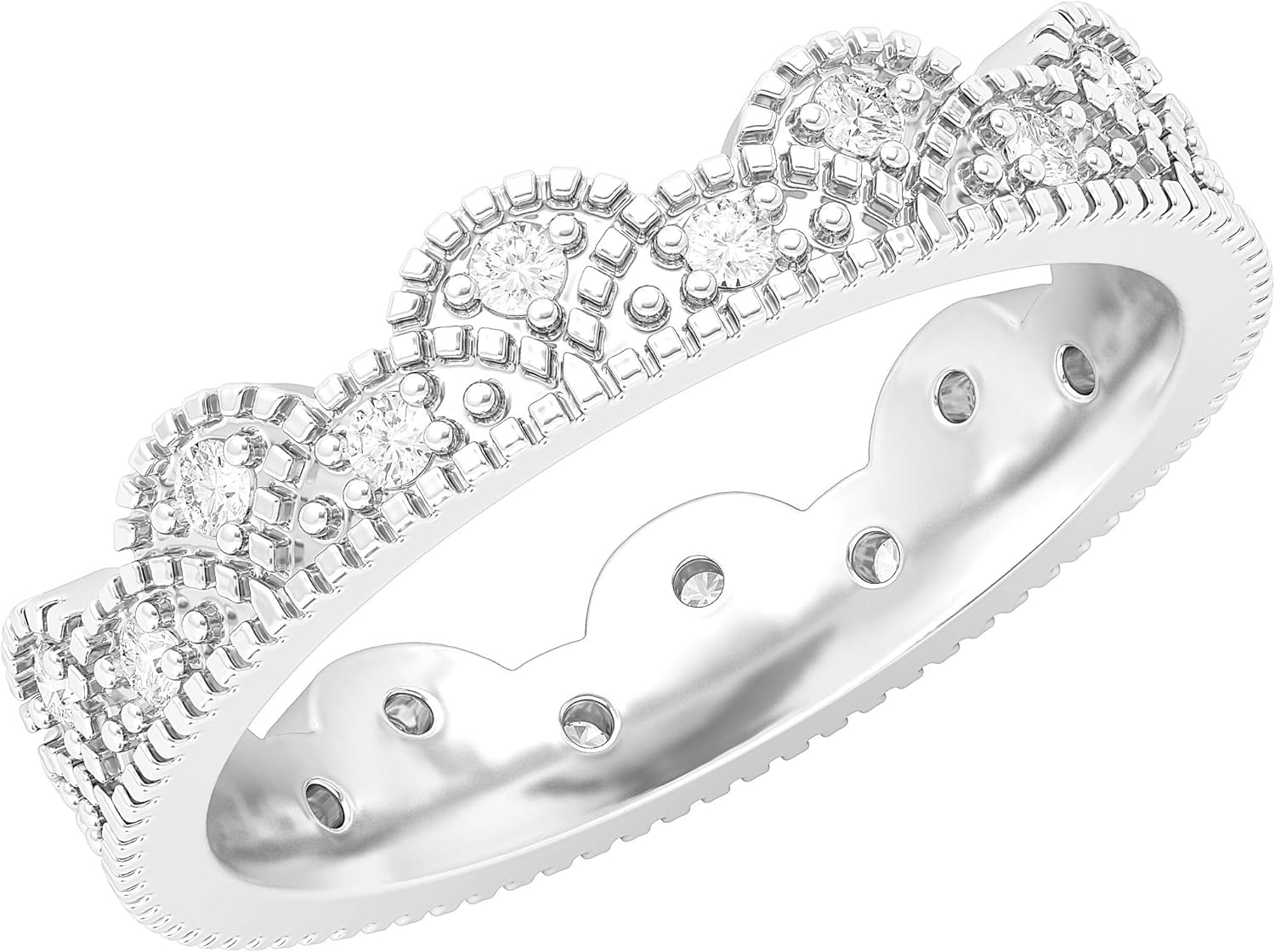 Sterling Silver Vintage Milgrain Eternity Band Simulated Diamond or Genuine Moissanite Ring Crown Wedding Band