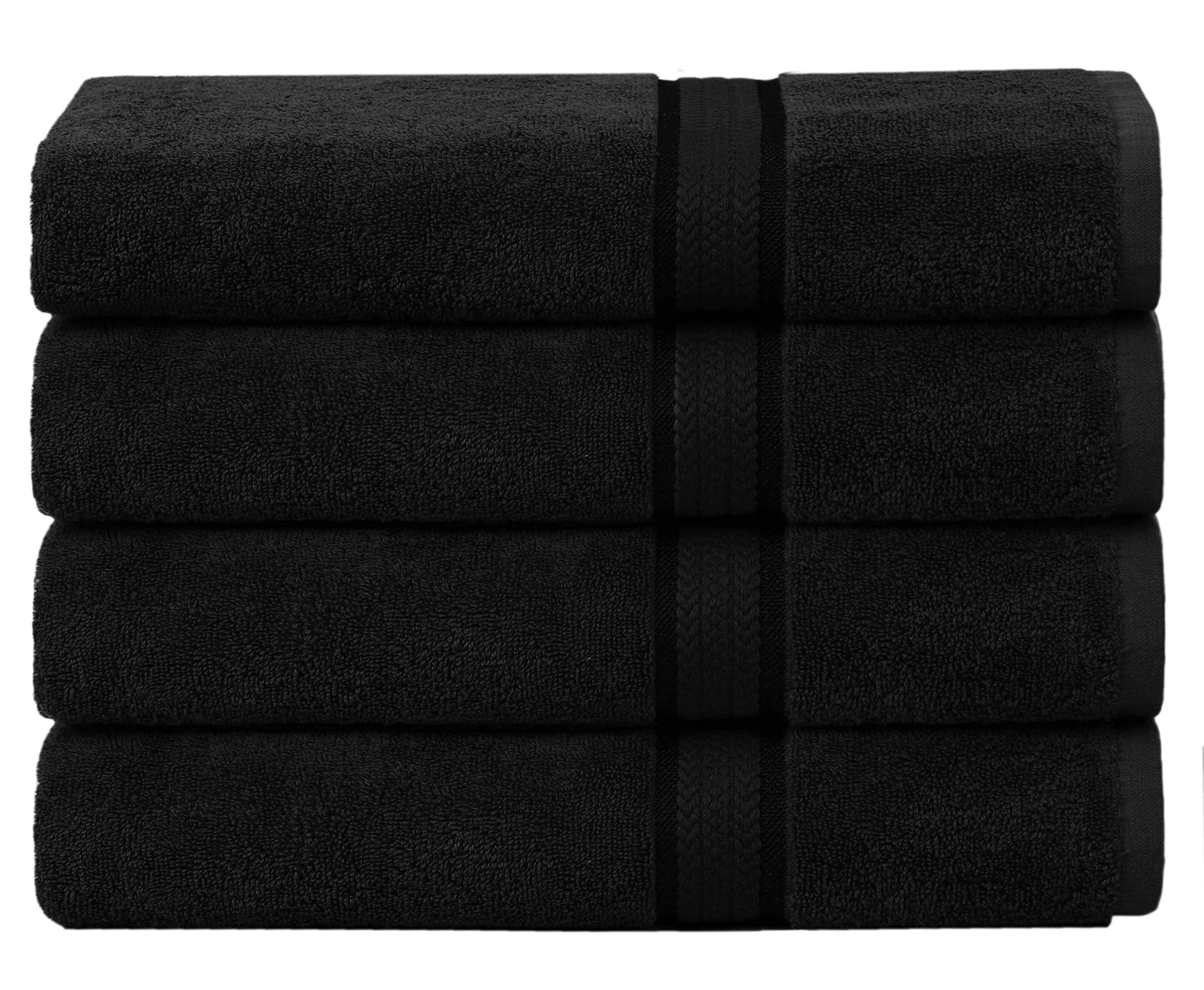 Cotton Craft Ultra Soft 4 Pack Oversized Extra Large Bath Towels 30x54 Black weighs 22 Ounces - 100% Pure Ringspun Cotton - Luxurious Rayon trim - Ideal for everyday use - Easy care machine wash
