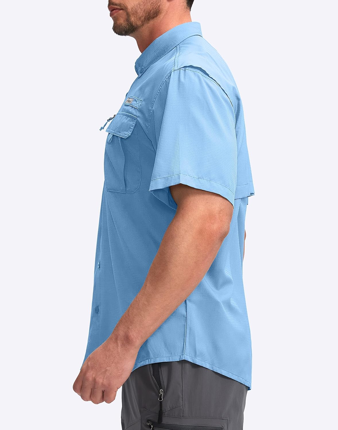 Pudolla Men's Fishing Shirts with Short Sleeves, Summer Travel Work Shirts, Button Down with UPF50+ and Zipper Pockets