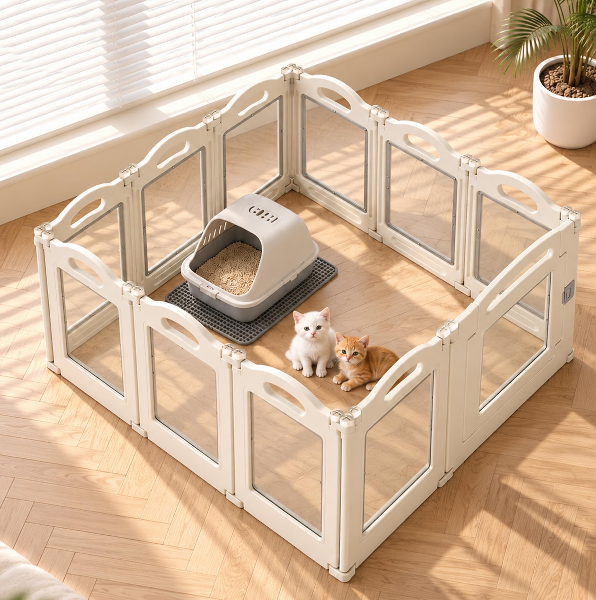 Foldable Clear Acrylic Dog Playpen with Door, 23.6" Acrylic Puppy Playpen, Easy Assemble Indoor Pet Fence with White Frame, Clear Dog Playpen for Puppies &amp; Animal