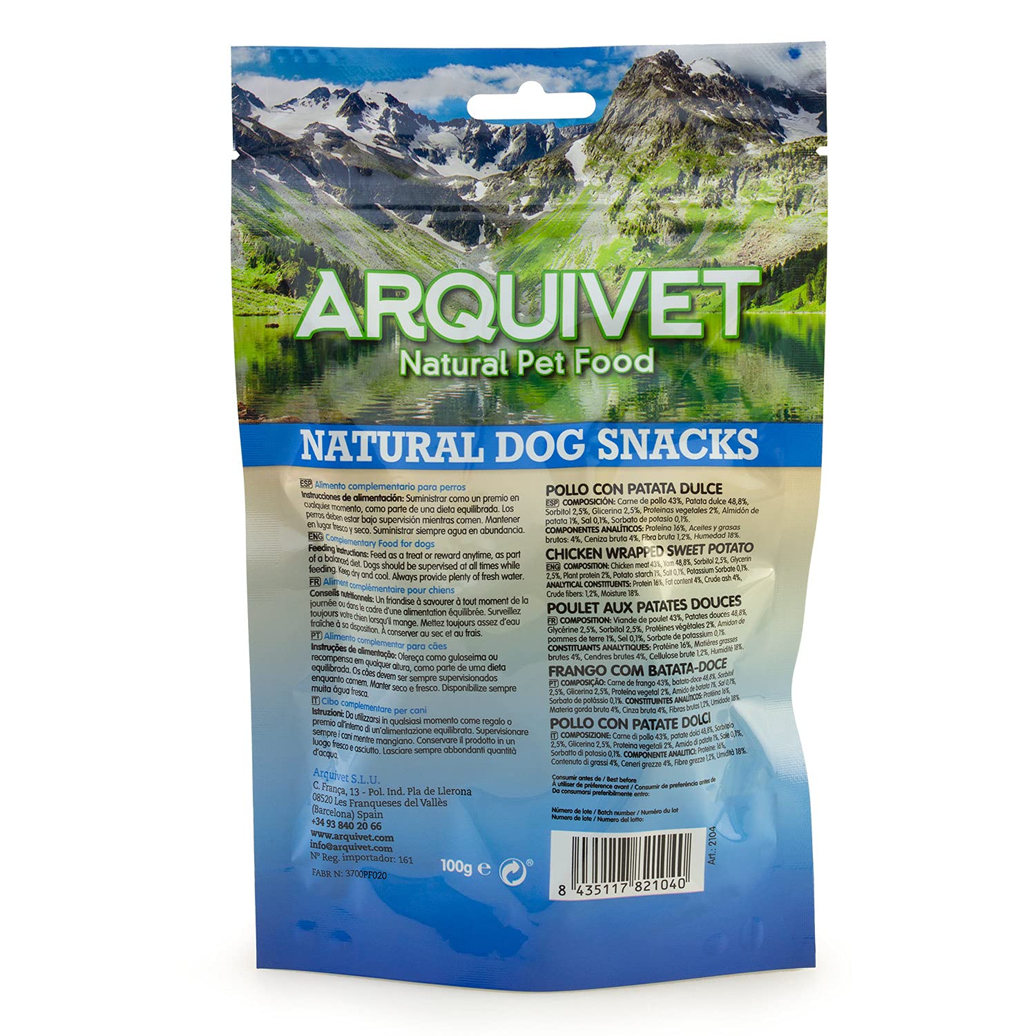 ARQUIVET Packung mit 12 Snacks mit Süßkartoffel, 100 g – Natural Dog Snacks – 100% natürlich – Leckerlis, Leckerlis für Hunde – leichtes Produkt – sehr reich an Nährstoffen