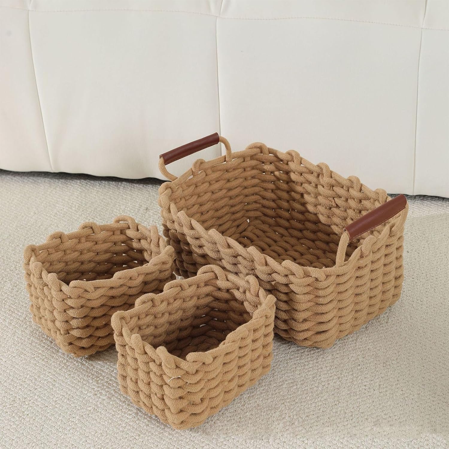 Artisanal Cotton Rope Decorative Basket Fabric Storage Planner for Telecommute Thin Bedroom Answer Green Cloth Storage Basket
