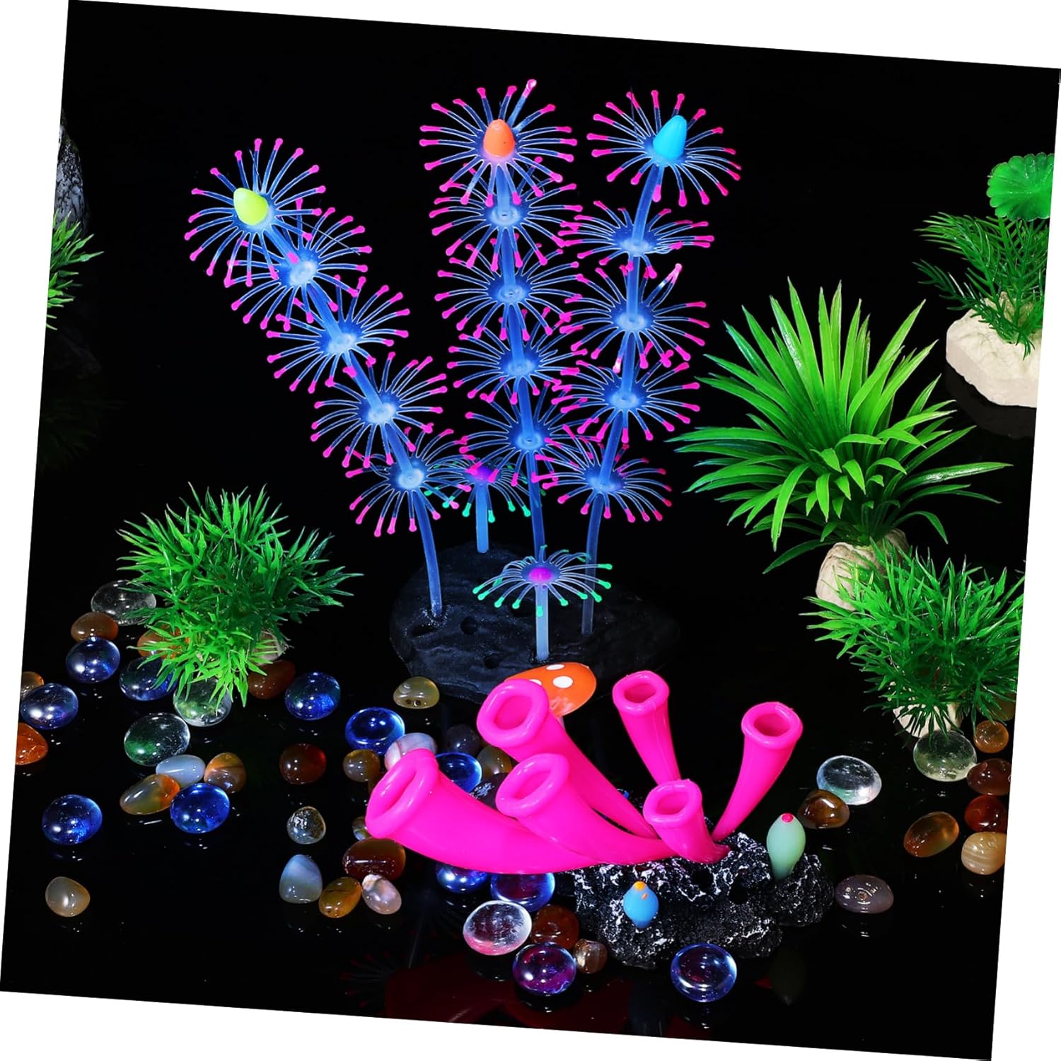 2sets Aquarium Fish Tank Luminous Decorations Simulated Silicone Coral 2pcs Artificial Aquatic Plants Light Aquarium Decorations Aquarium Landscape Decorations