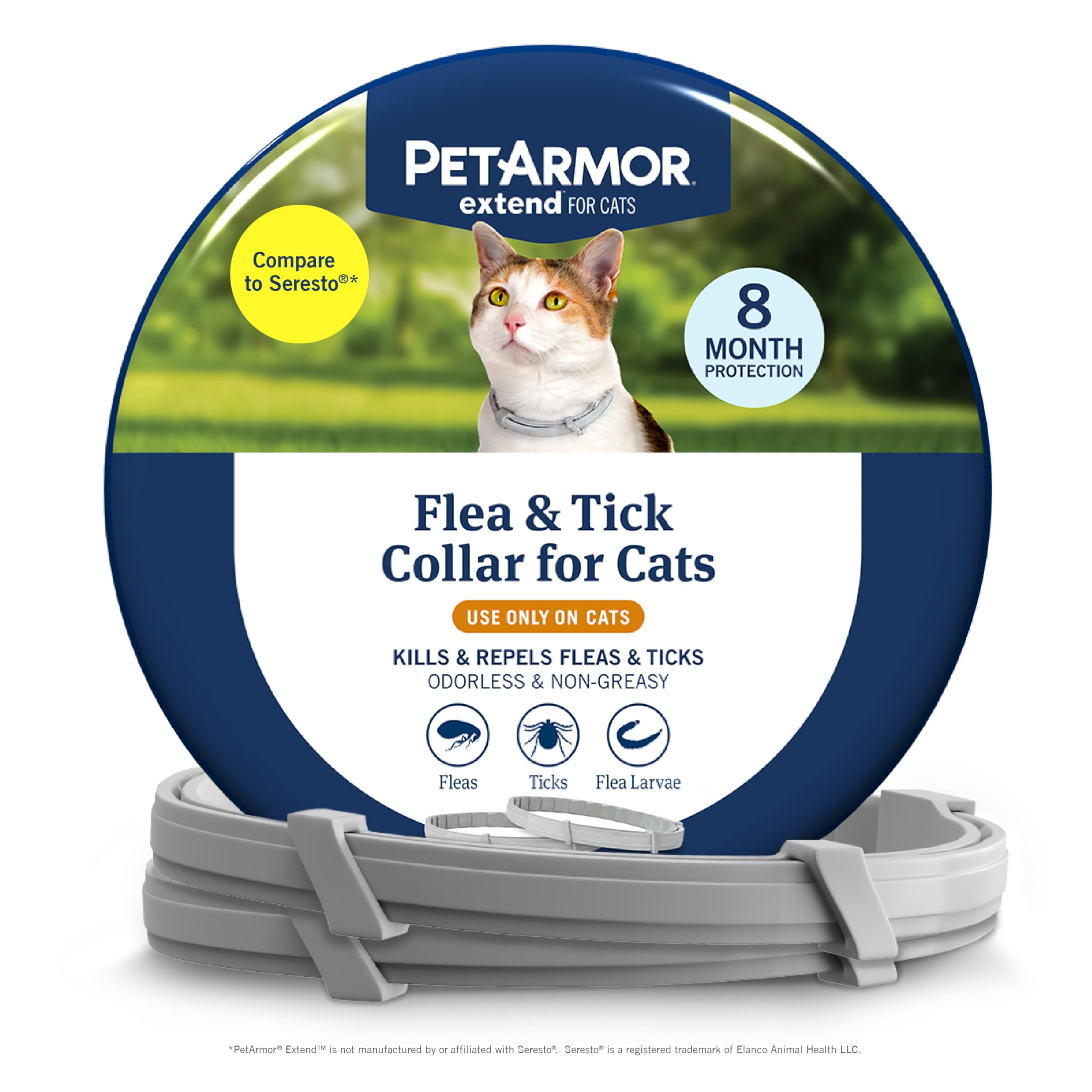 PetArmor Extend Flea & Tick Treatment & Prevention Collar for Cats, 8 Months of Protection, Waterproof, Kills Fleas, Ticks, and Flea Larvae, 2 Count