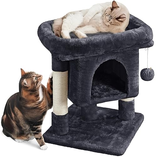 Yaheetech 23.5in Cat Tree Tower, Cat Condo with Sisal-Covered Scratching Posts, Cat House Activity Center Furniture for Kittens, Cats and Pets - Black - Black