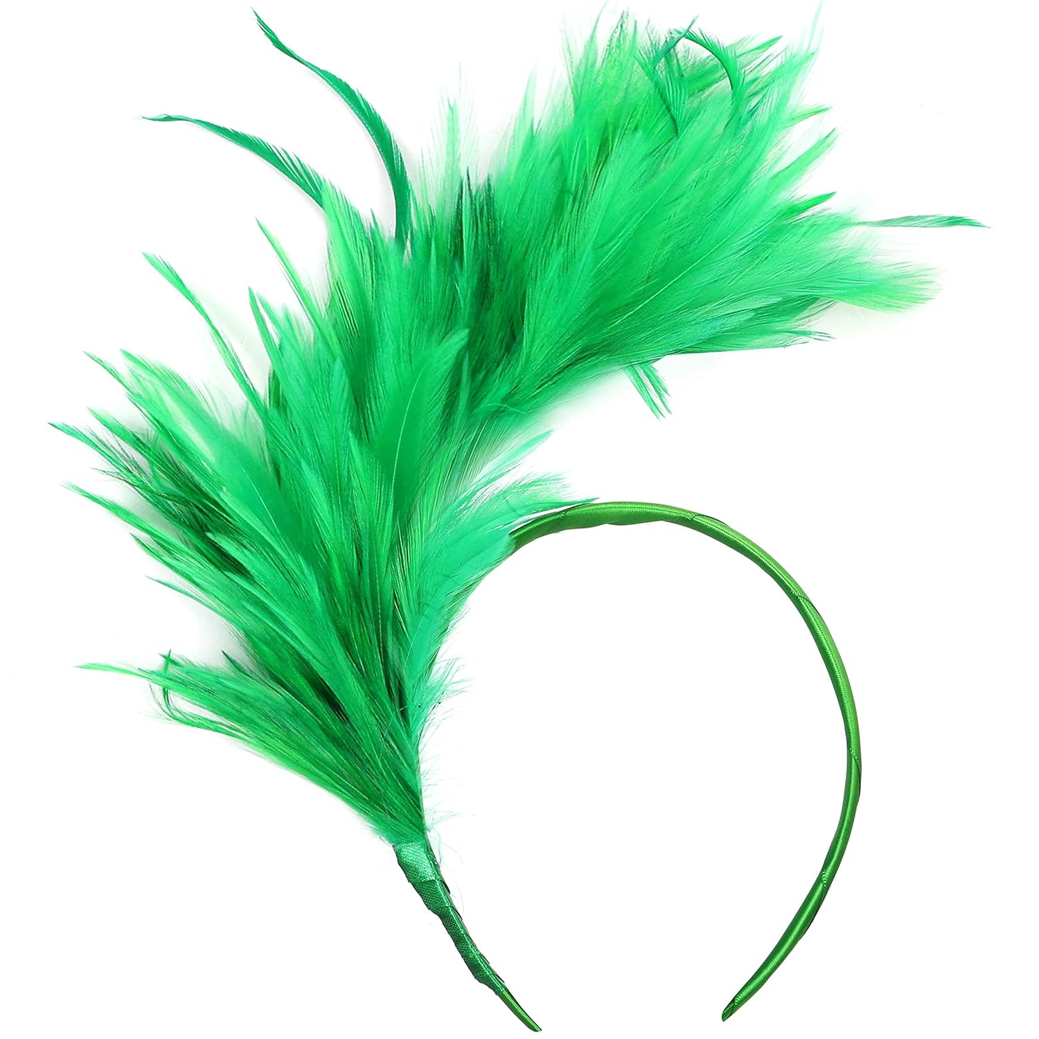 Women Headband Mardi Gras Feather Headbands Tea Party Cocktail Wedding Headpiece (Green, One size)