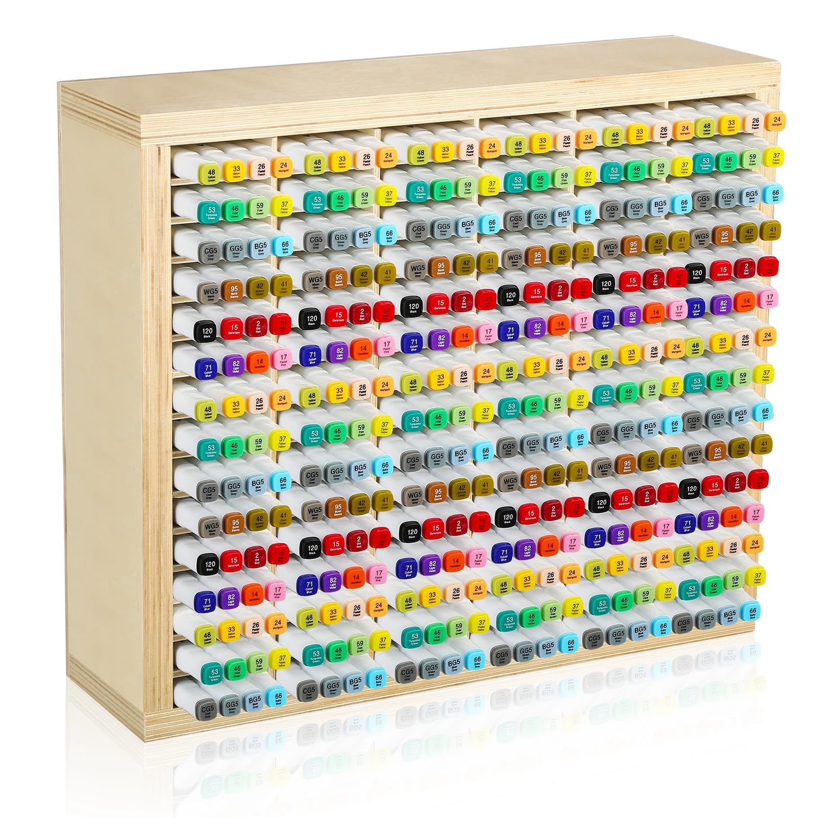 DoubleFill Wooden Marker Organizer for 360 Marker Storage Art Pens Storage Rack Watercolor Brushes Pens Color Pencils Organizer Holder for Desk