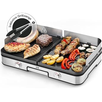 LIFELONG electric grill table grill electric - incl. Grill tongs & spray protection I 2400W For indoors & outdoors I Gril Electric grill for balcony Table I Electric plate grill Indoor grills Indoor grill