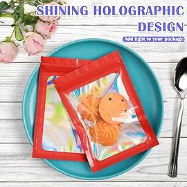 JETMORE 100 Pcs Mylar Bags, Smell Proof Bags Foil Pouch, Holographic Resealable Bags for Small Business, Candy Sample Jewelry Bag Sealable Packaging for Party Favor Food Storage (2.4x3.9in-Red)