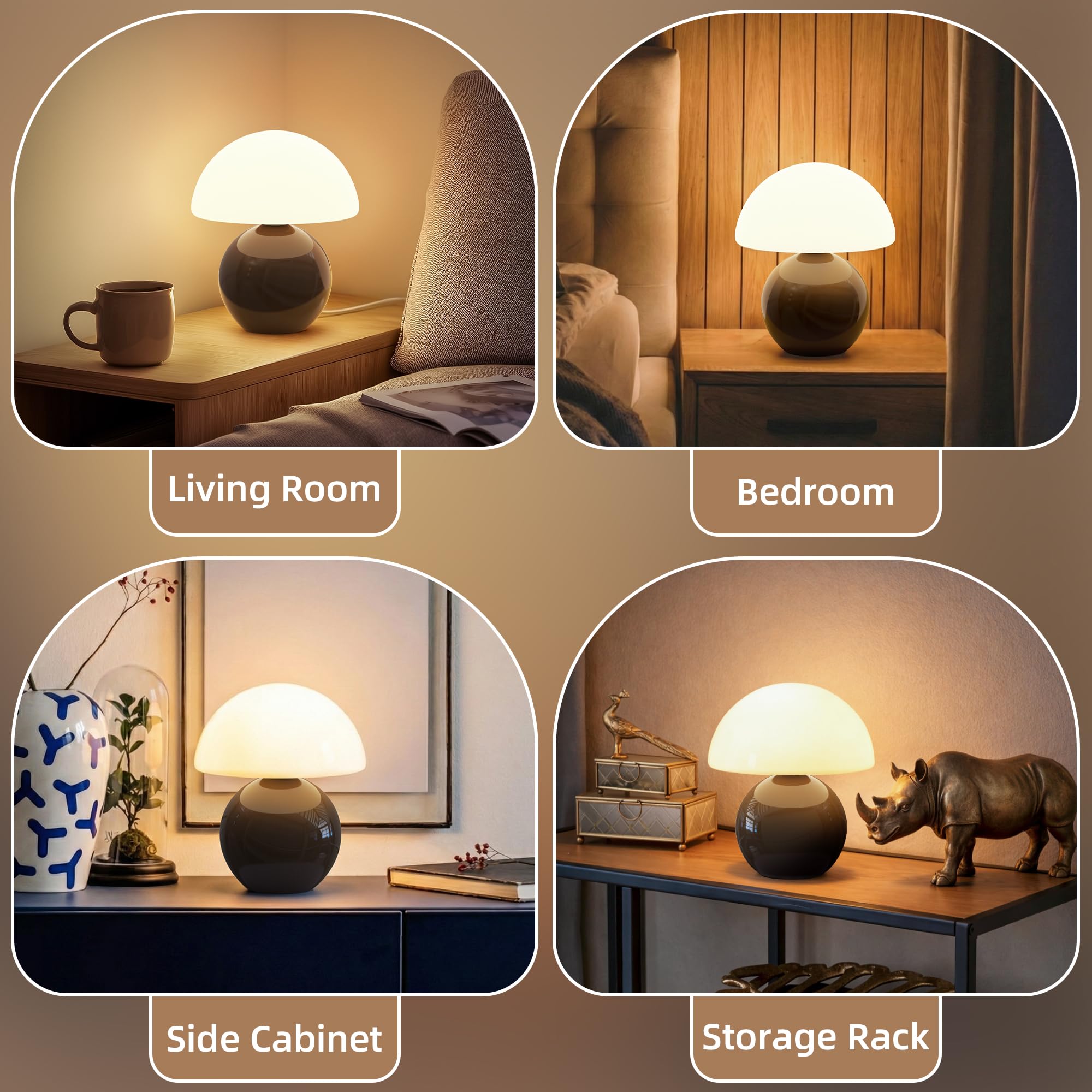 Dawnwake Lámpara de mesita de noche de seta, LED regulable, lámpara de mesa decorativa para salón, dormitorio, lámpara de mesa, lámpara de mesa de comedor, base de cerámica de cristal, pequeña lámpara